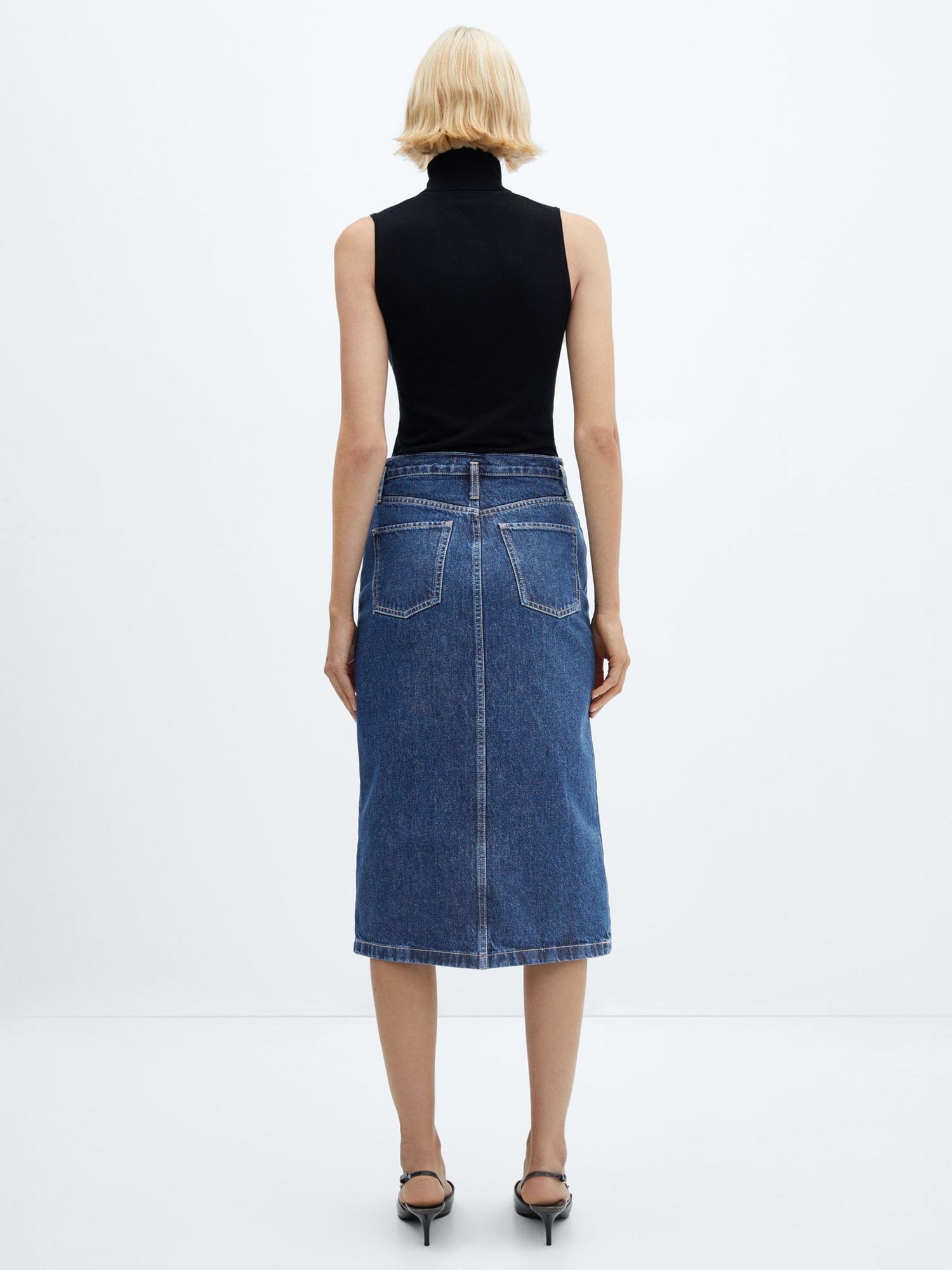 Mango Soleil Denim Midi Skirt, Open Blue