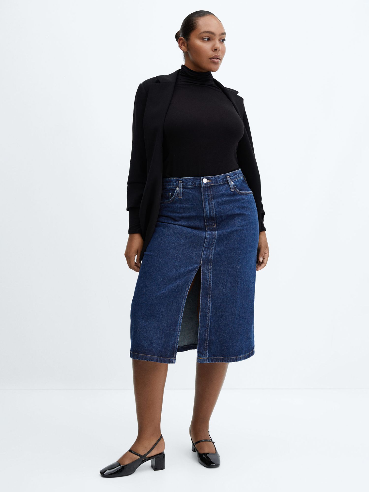 Mango Soleil Denim Midi Skirt, Open Blue