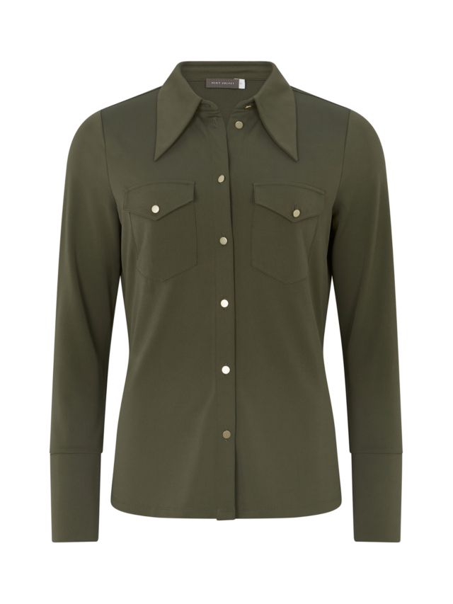 Mint Velvet Utility Shirt, Green Khaki, XS