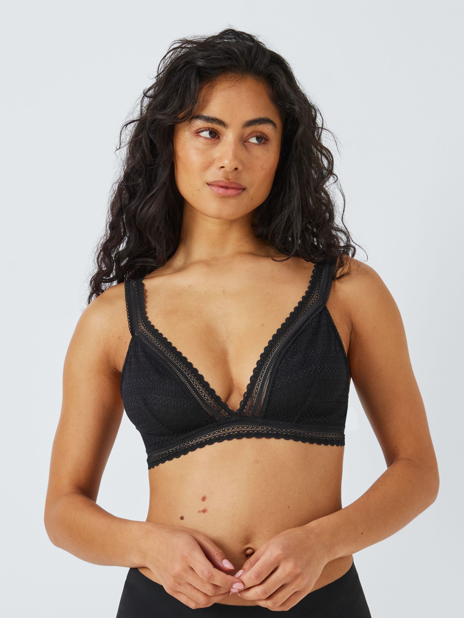 John Lewis ANYDAY Lily Lace Non-Wired Bra, Black, XL