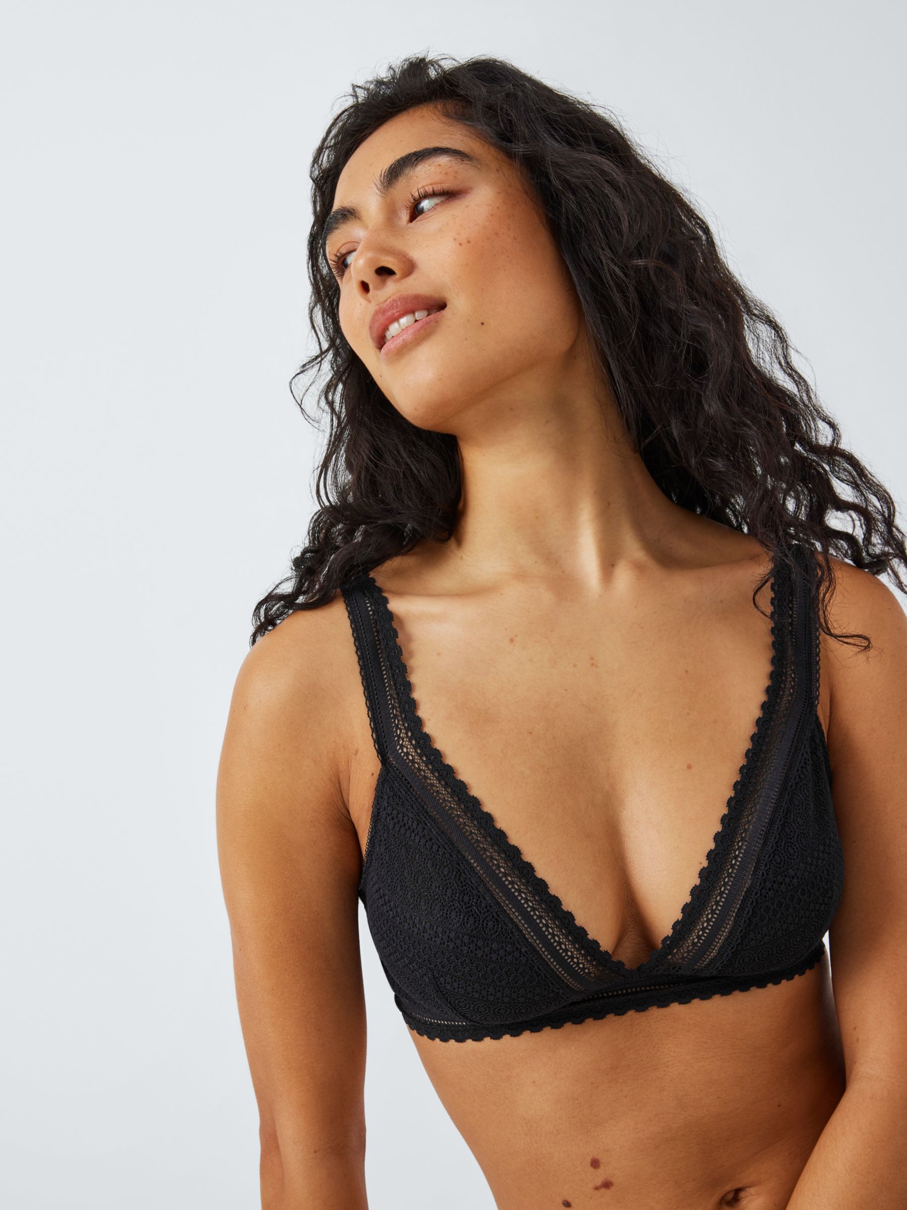 John Lewis ANYDAY Lily Lace Non-Wired Bra, Black, XL