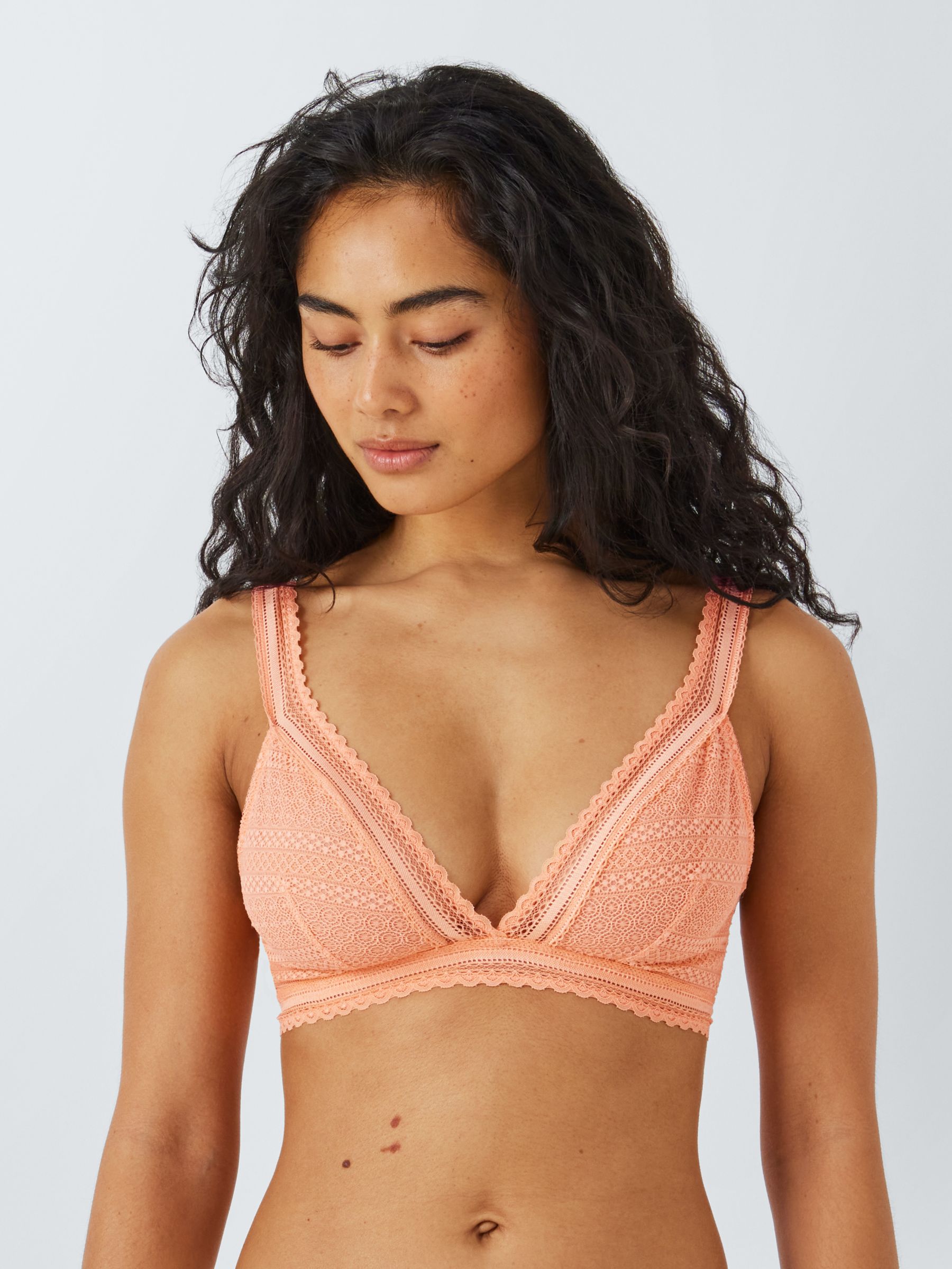 John Lewis ANYDAY Lily Lace Non-Wired Bra, Melon at John Lewis & Partners