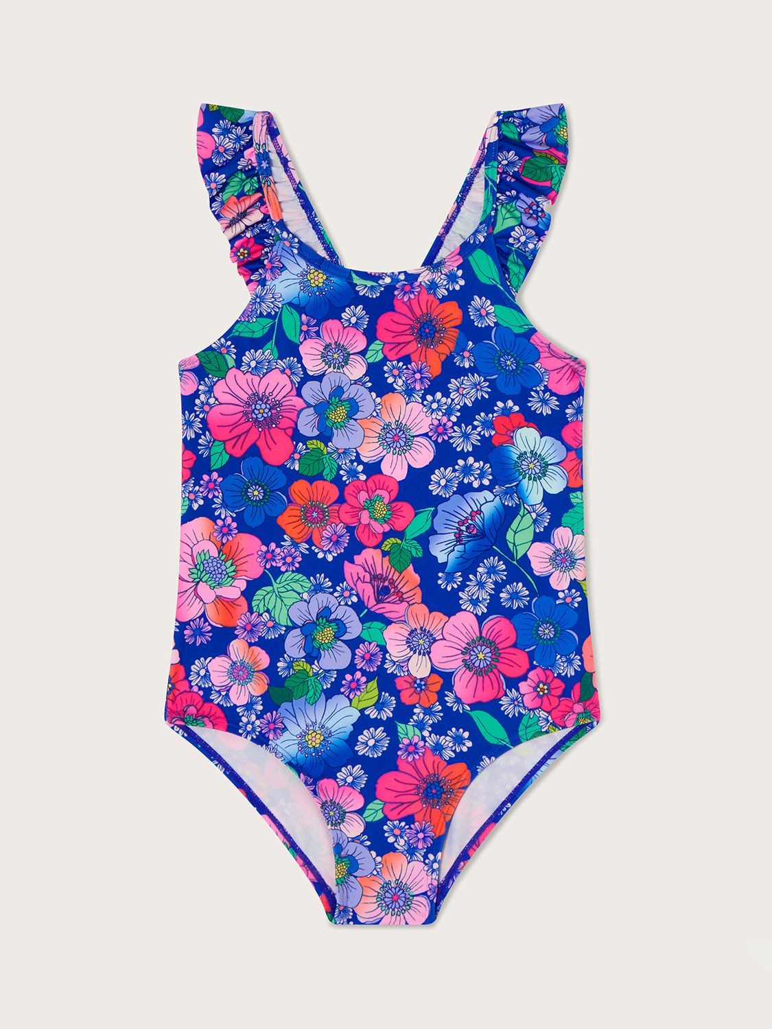 Monsoon Kids' Retro Floral Swimsuit, Blue