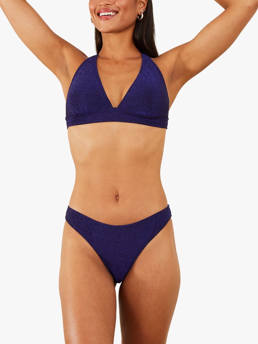 Accessorize Shimmer Bikini Bottoms, Dark Blue, 16