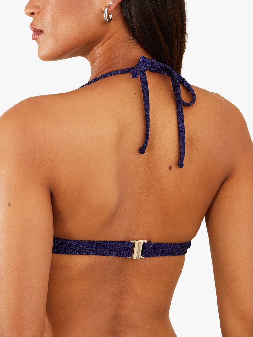 Accessorize Shimmer Halter Neck Bikini Top, Dark Blue, 16