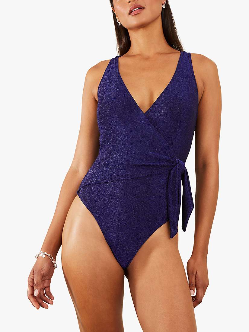 Buy Accessorize Tie-Waist Detail Shimmer Swimsuit, Blue Online at johnlewis.com