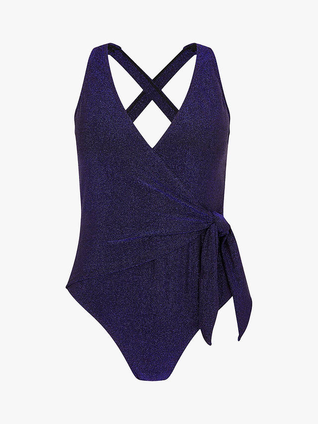 Accessorize Tie-Waist Detail Shimmer Swimsuit, Blue