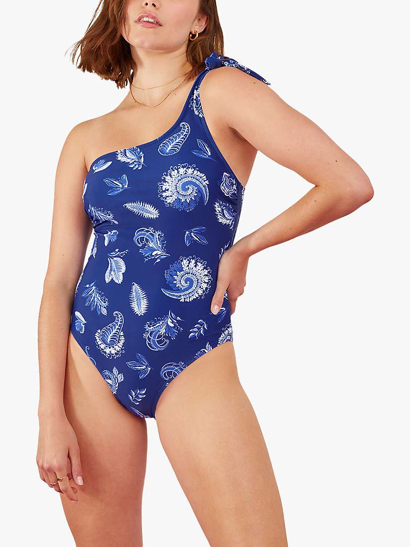 Buy Accessorize Leaf Print One Shoulder Swimsuit, Blue Online at johnlewis.com