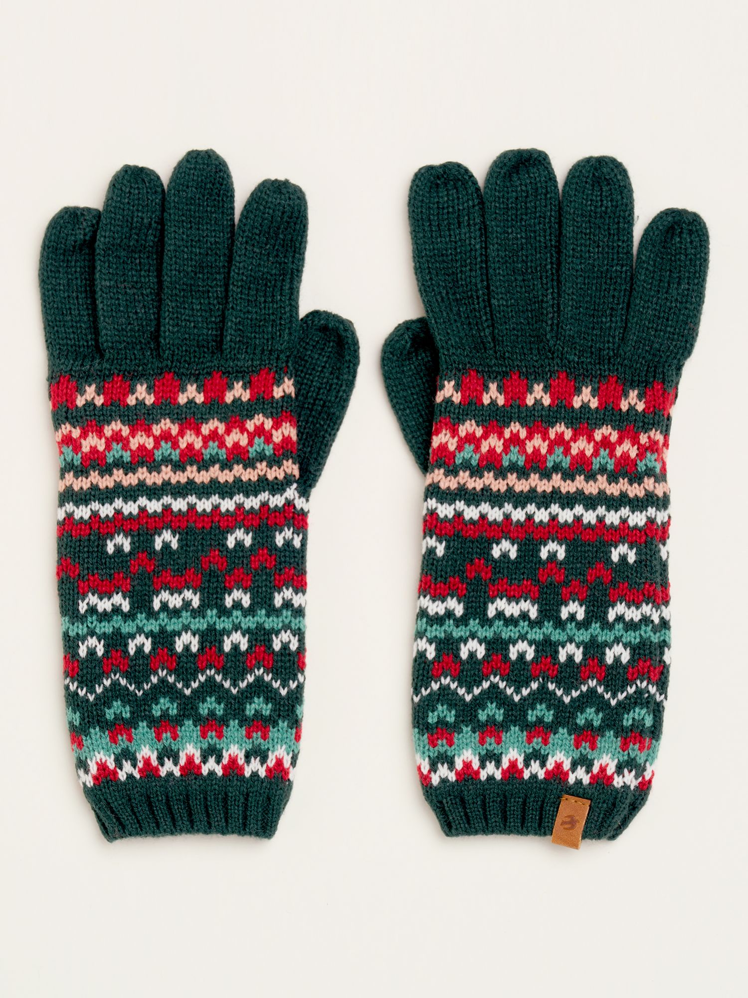 Brakeburn Fairisle Knitted Gloves, Green/Multi