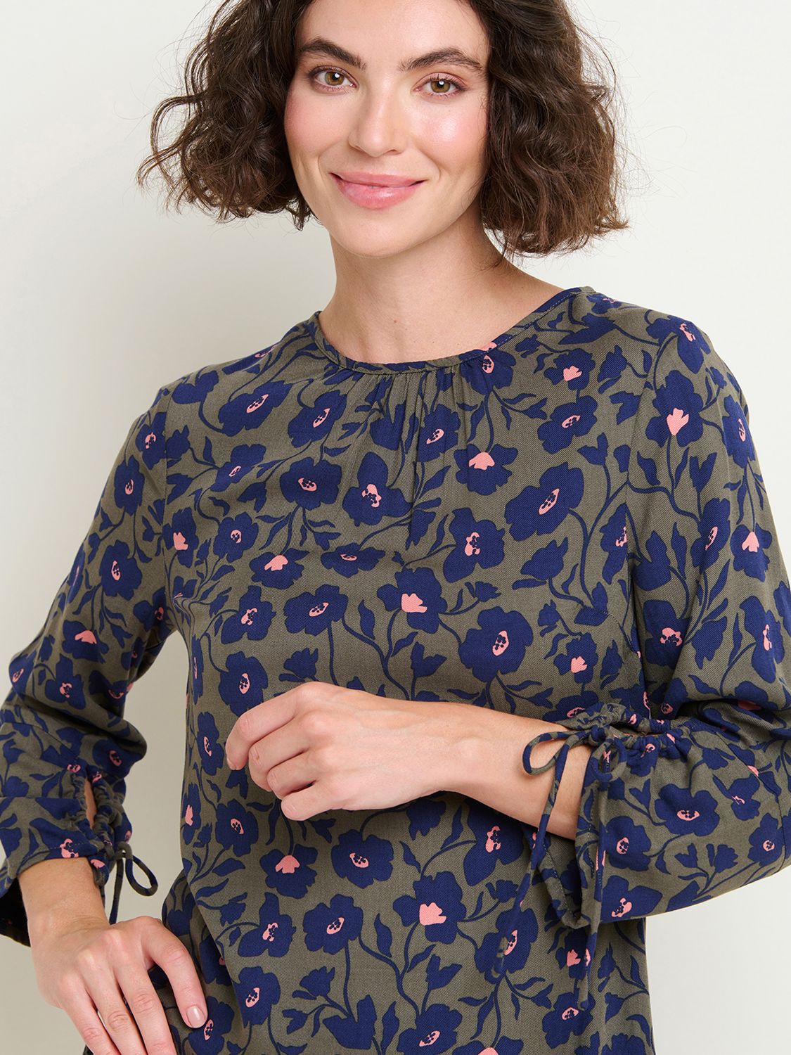 Brakeburn Midnight Bloom Tie Sleeve Dress, Green/Multi at John Lewis ...