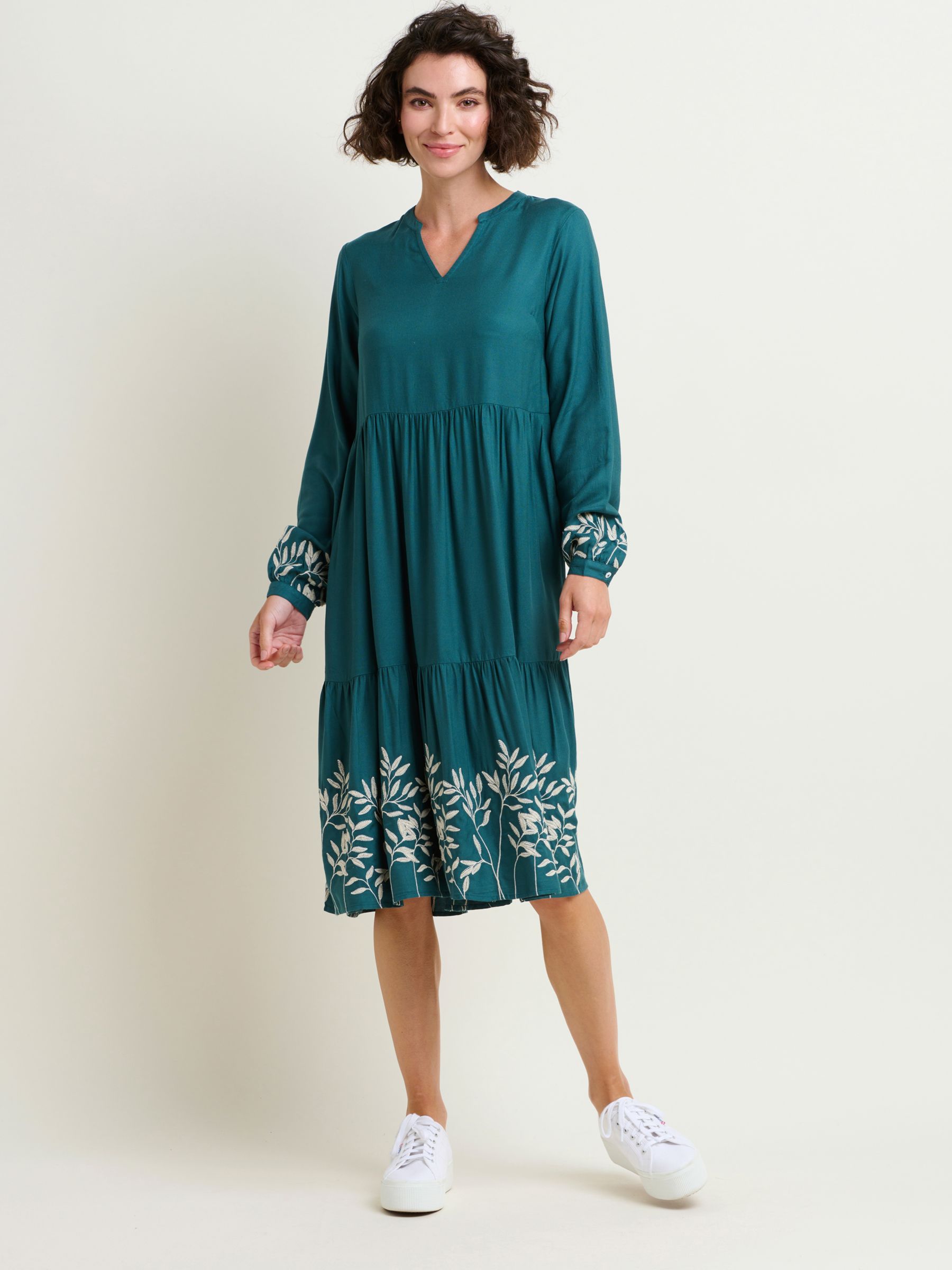 Brakeburn Anwen Embroidered Tiered Dress, Teal at John Lewis & Partners