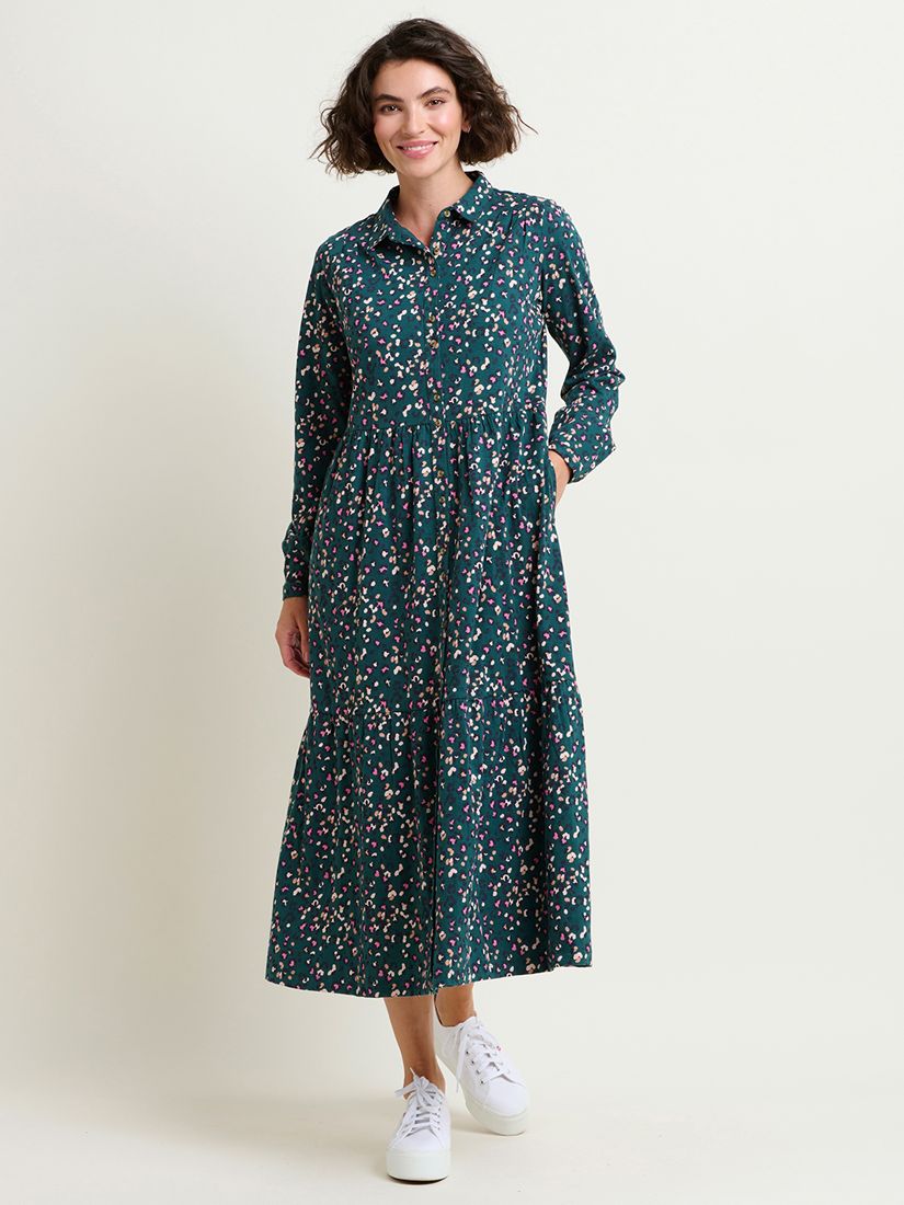 Brakeburn Leopard Spot Cotton Midi Shirt Dress, Teal/Multi at John ...