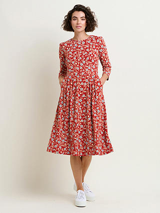 Brakeburn Poppy Floral Midi Dress, Red/Multi at John Lewis & Partners