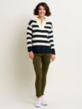 Brakeburn Zip Neck Striped Collared Jumper, Navy/Cream