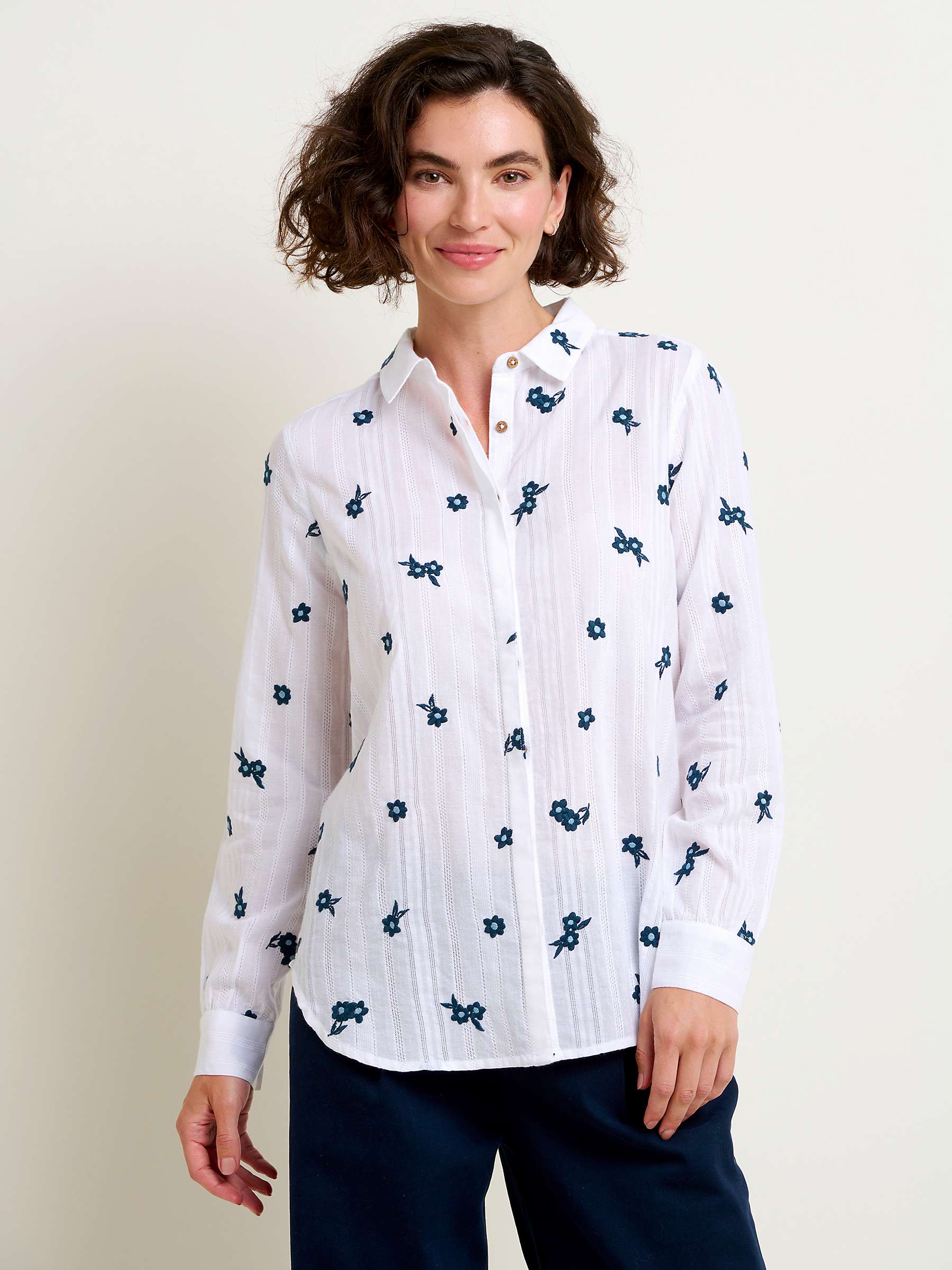 Brakeburn Flora Cotton Shirt, White at John Lewis & Partners