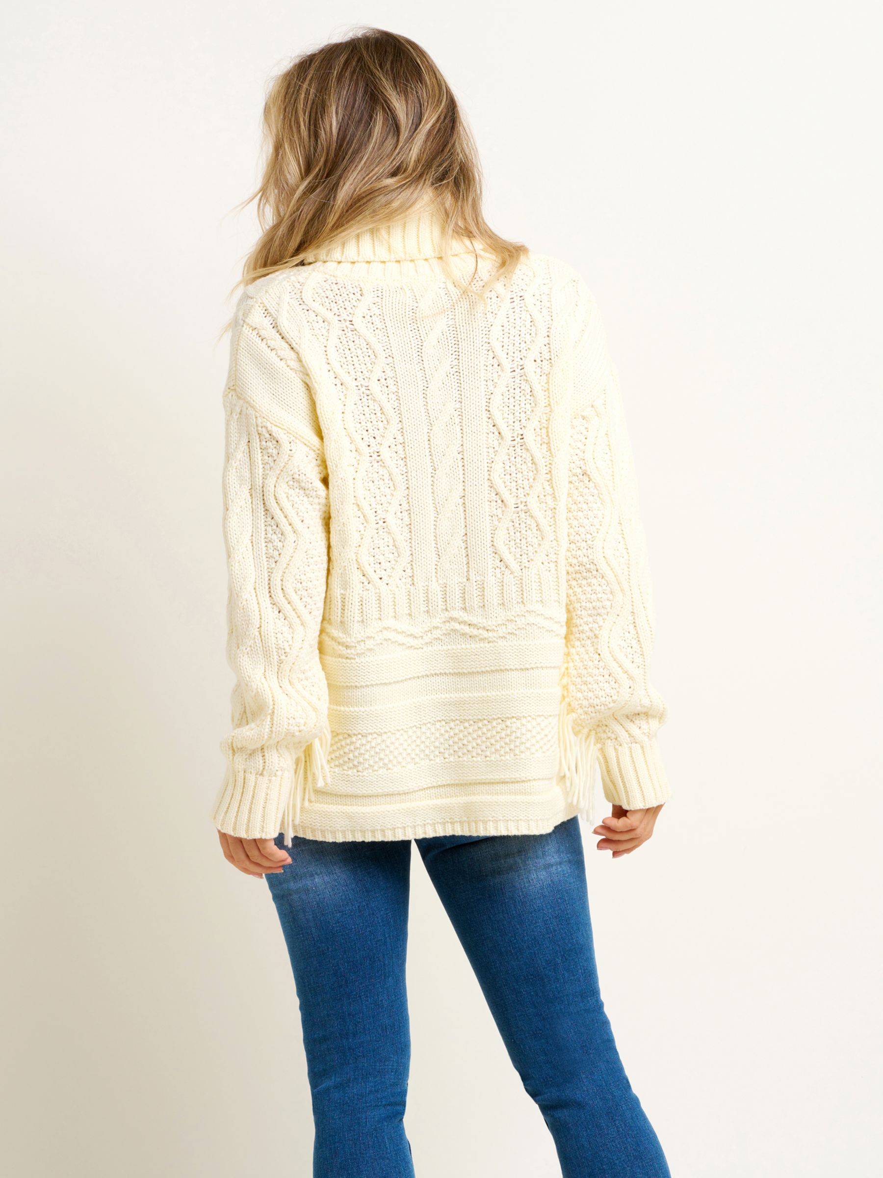 Cream Oversized Cable Knit Tassel Sweater