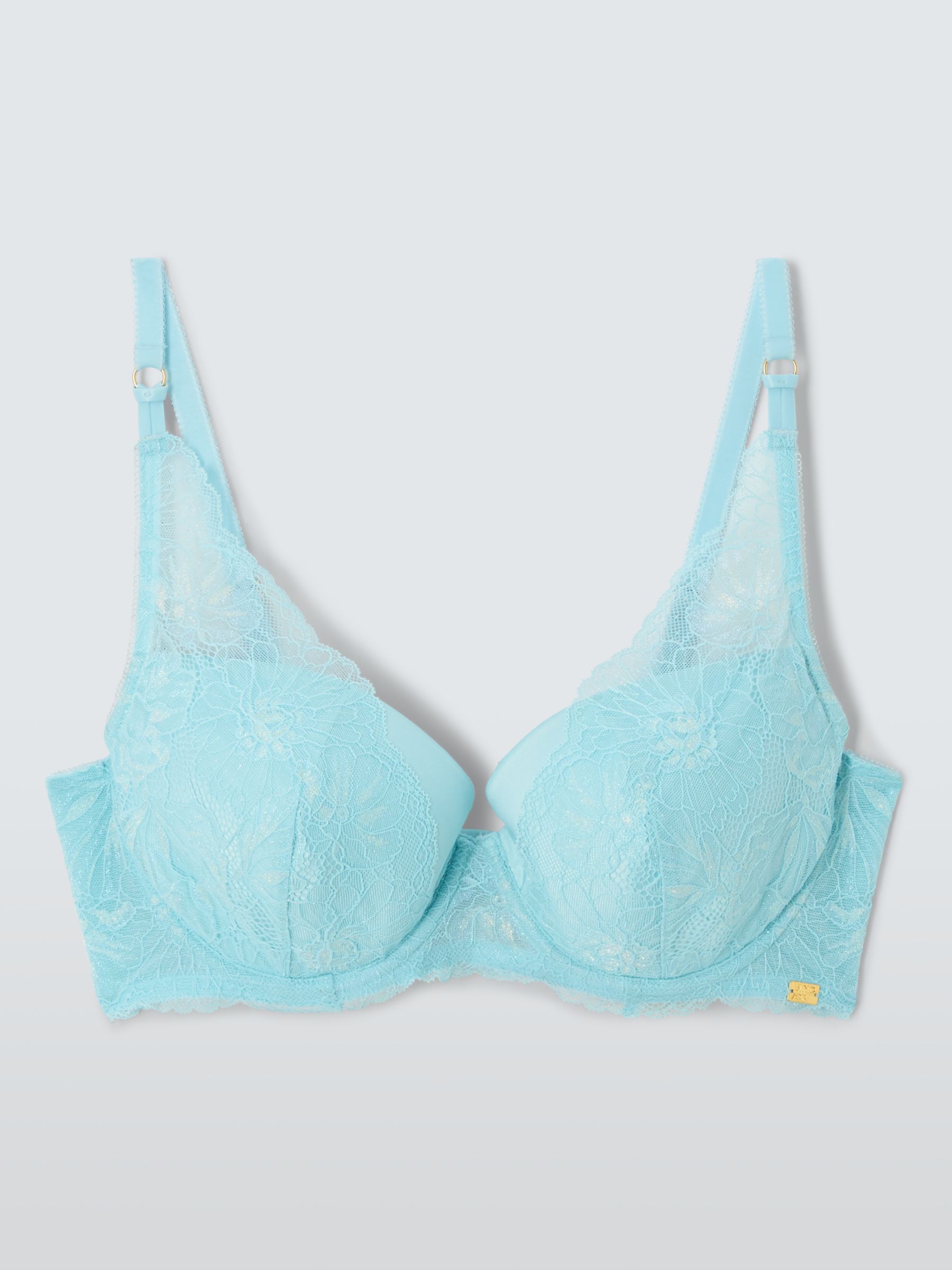 AND/OR Cora Lace Padded Plunge Bra, Aqua Blue at John Lewis & Partners