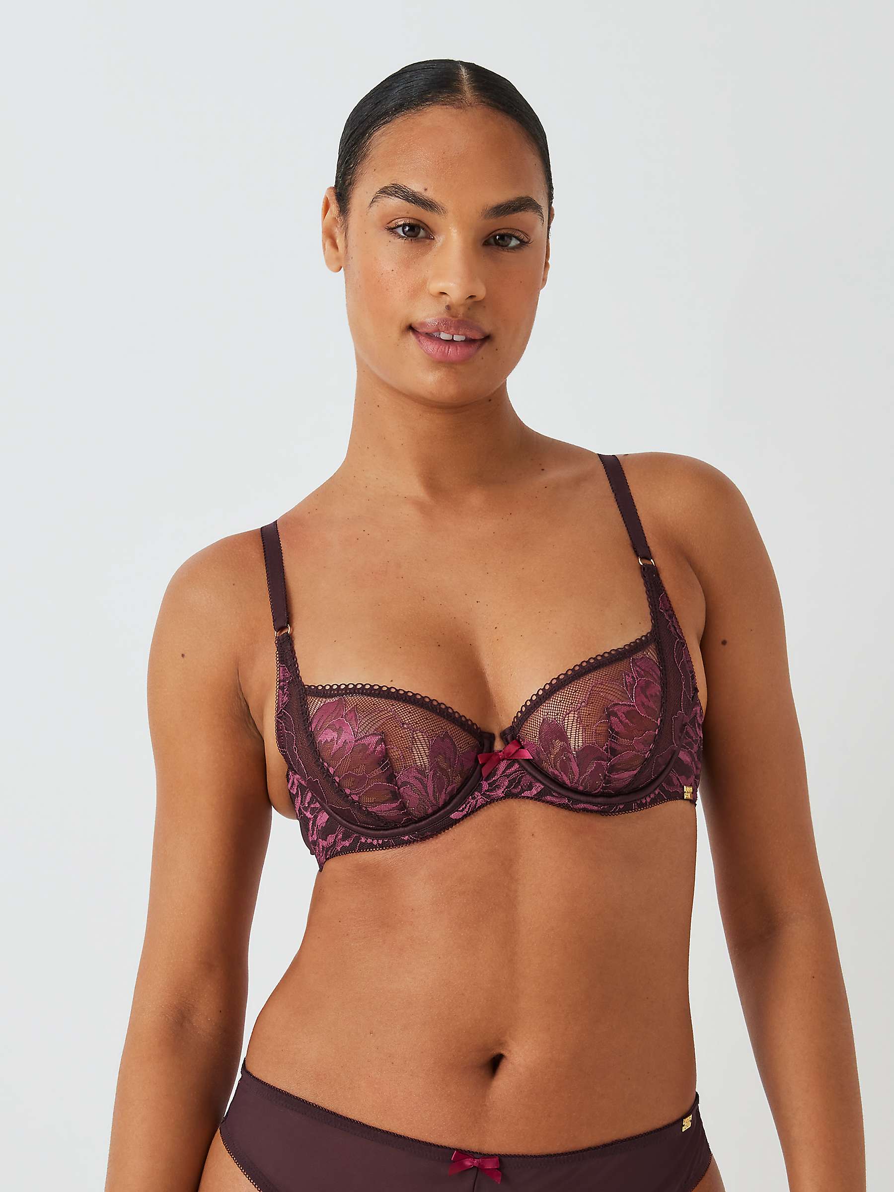 Buy AND/OR Cindy Semi-Sheer Balcony Bra, Plum Online at johnlewis.com