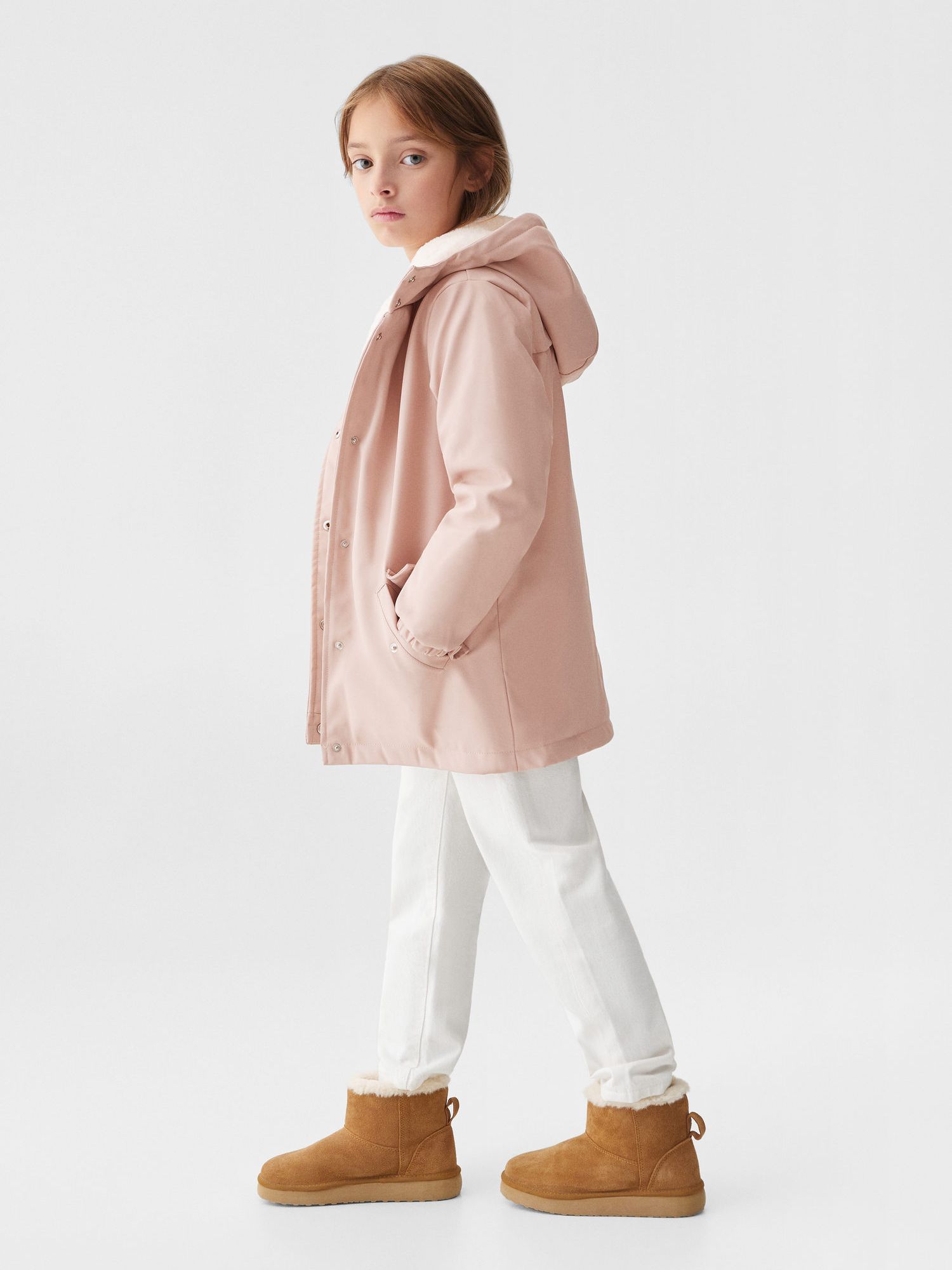 Mango Kids' Water Faux Shearling Lined Hooded Parka, Pink, 10 years