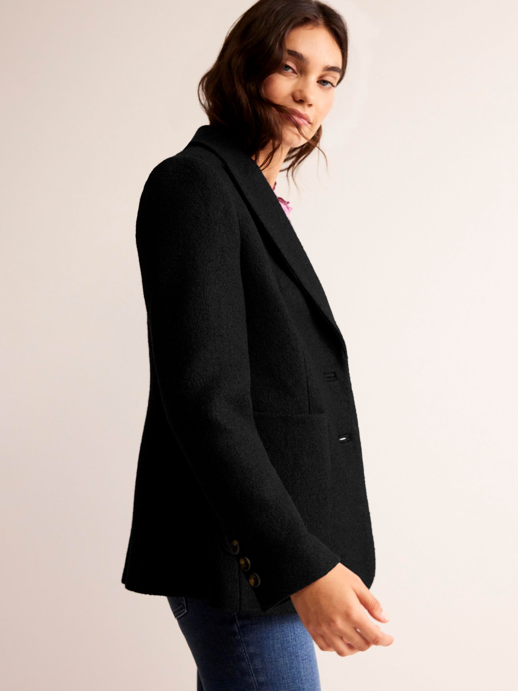 Boden The Marylebone Textured Wool Blend Blazer, Black