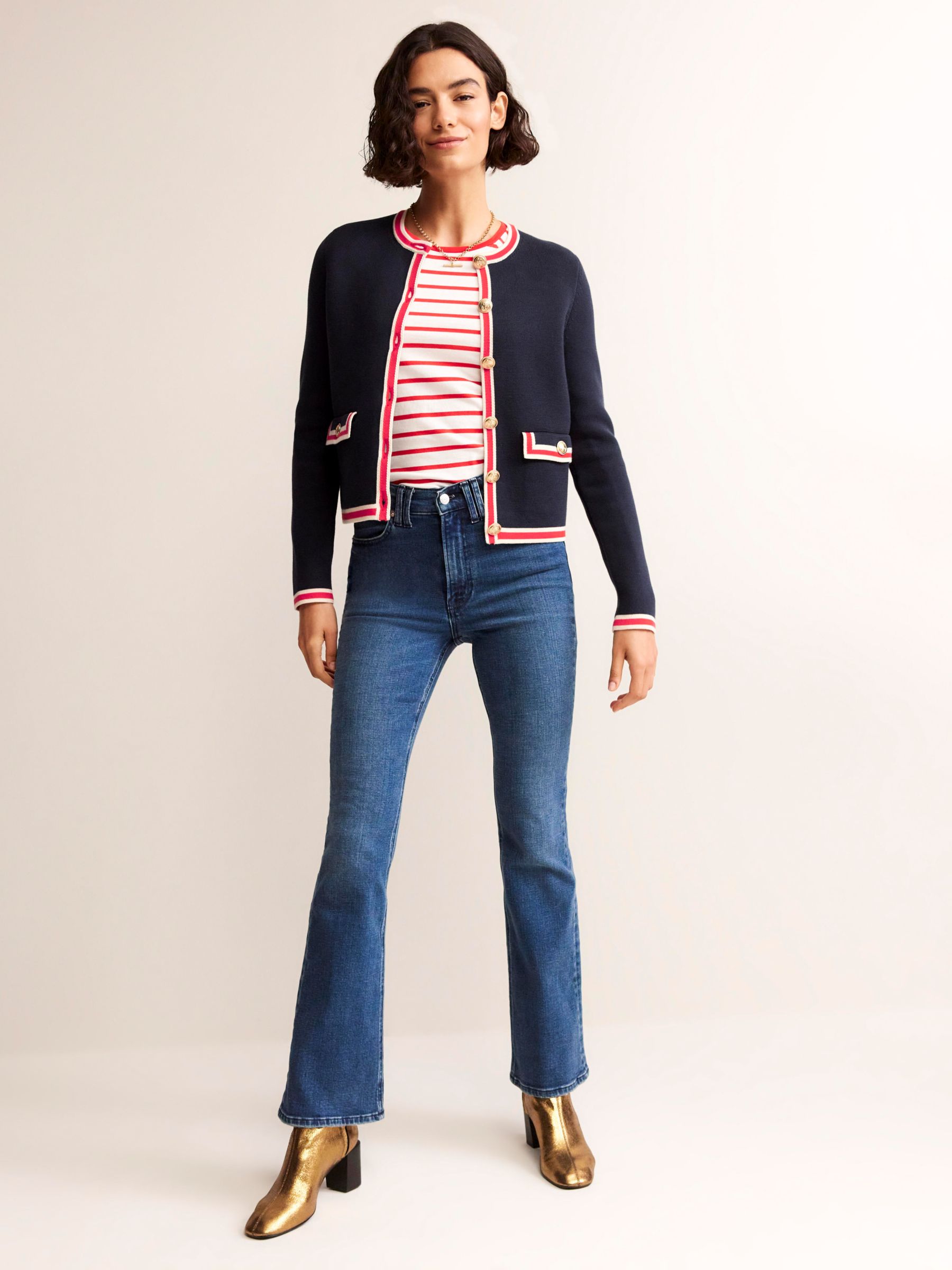 Buy Boden Holly Cropped Knitted Jacket, Navy/Multi Online at johnlewis.com