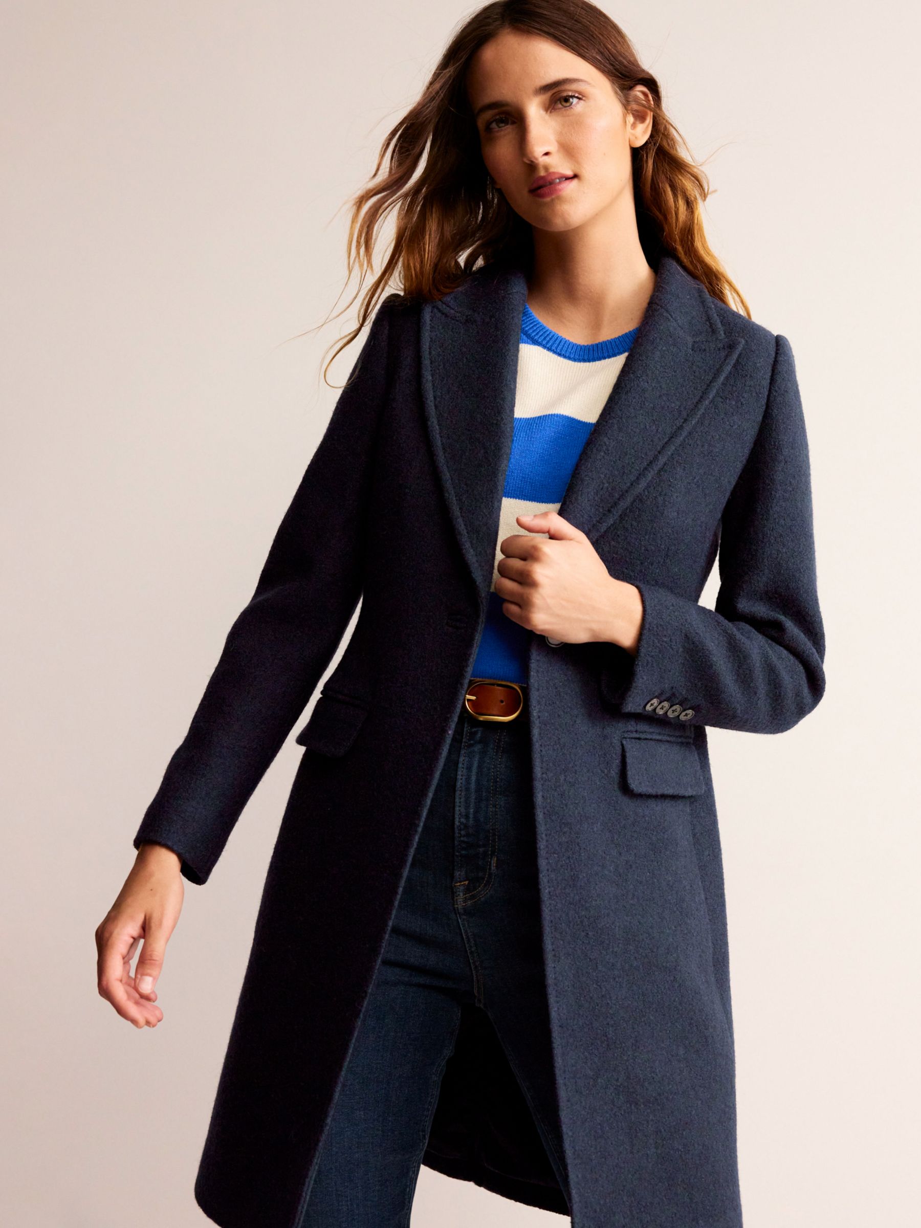 Boden Bristol Longline Wool Blend Coat, Navy, 8