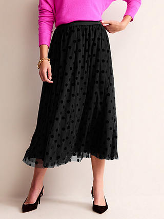 Boden Tulle Spot Full Midi Skirt, Black