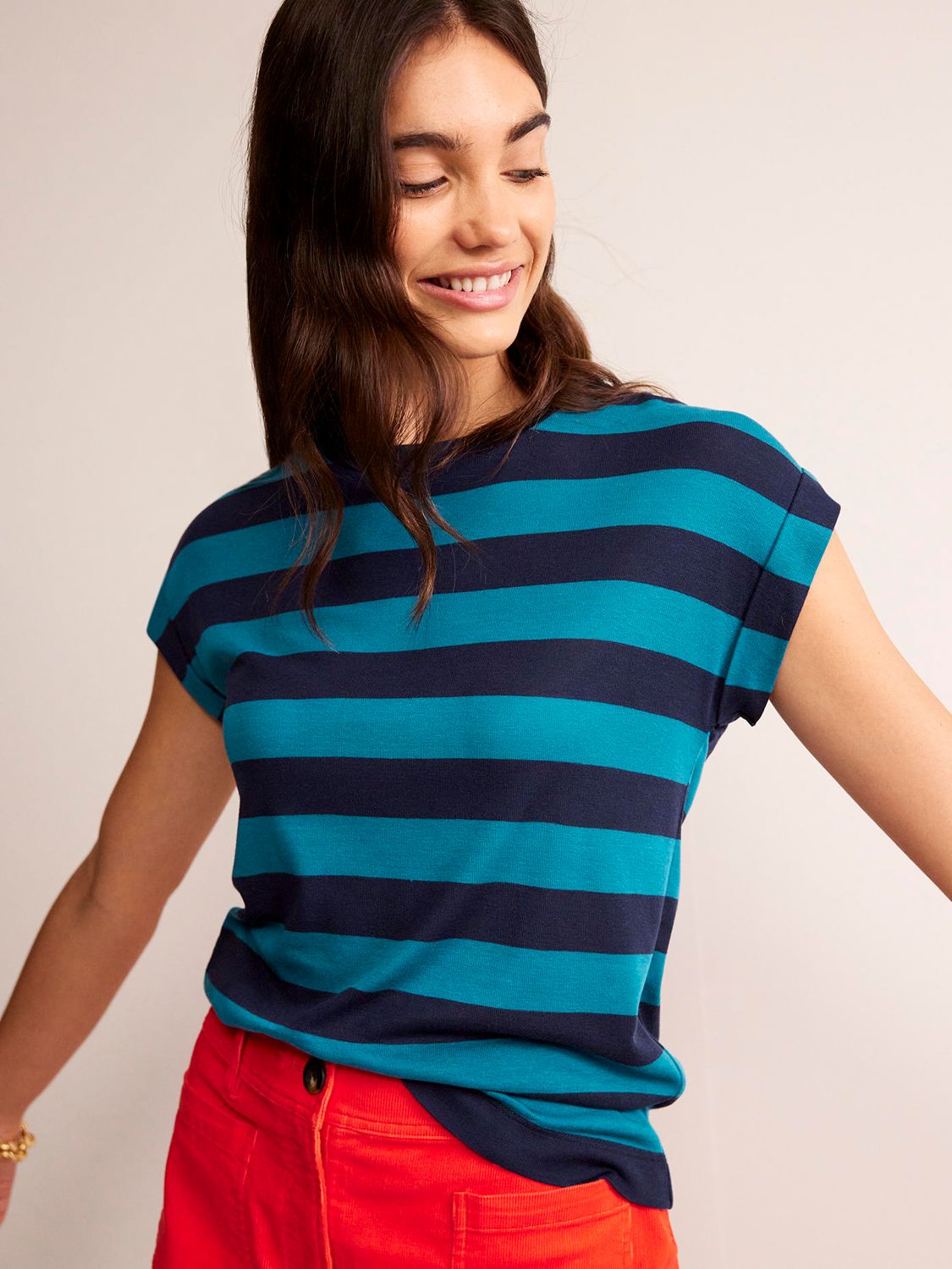 Boden Tamsin Short Sleeve Stripe Top, Blue at John Lewis & Partners