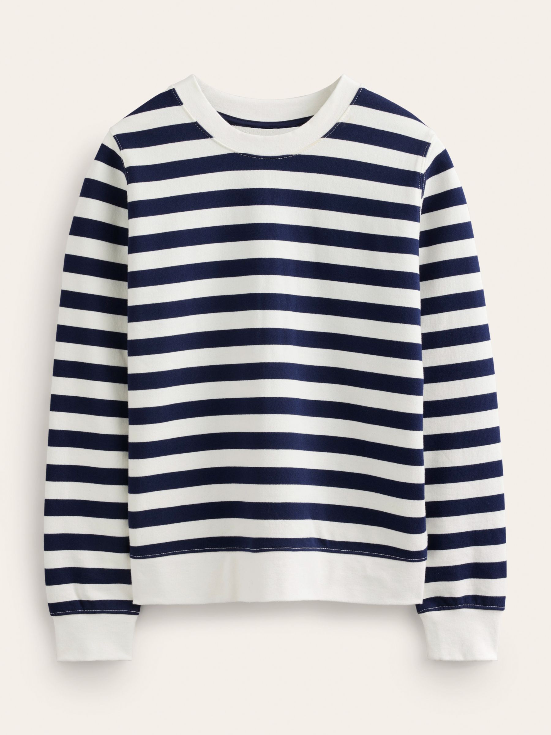 Boden Stripe Boxy Sweatshirt, Navy/Ivory at John Lewis & Partners