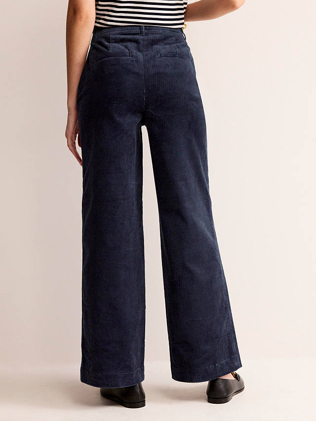 Boden Westbourne Wide Leg Corduroy Trousers, Navy at John Lewis & Partners