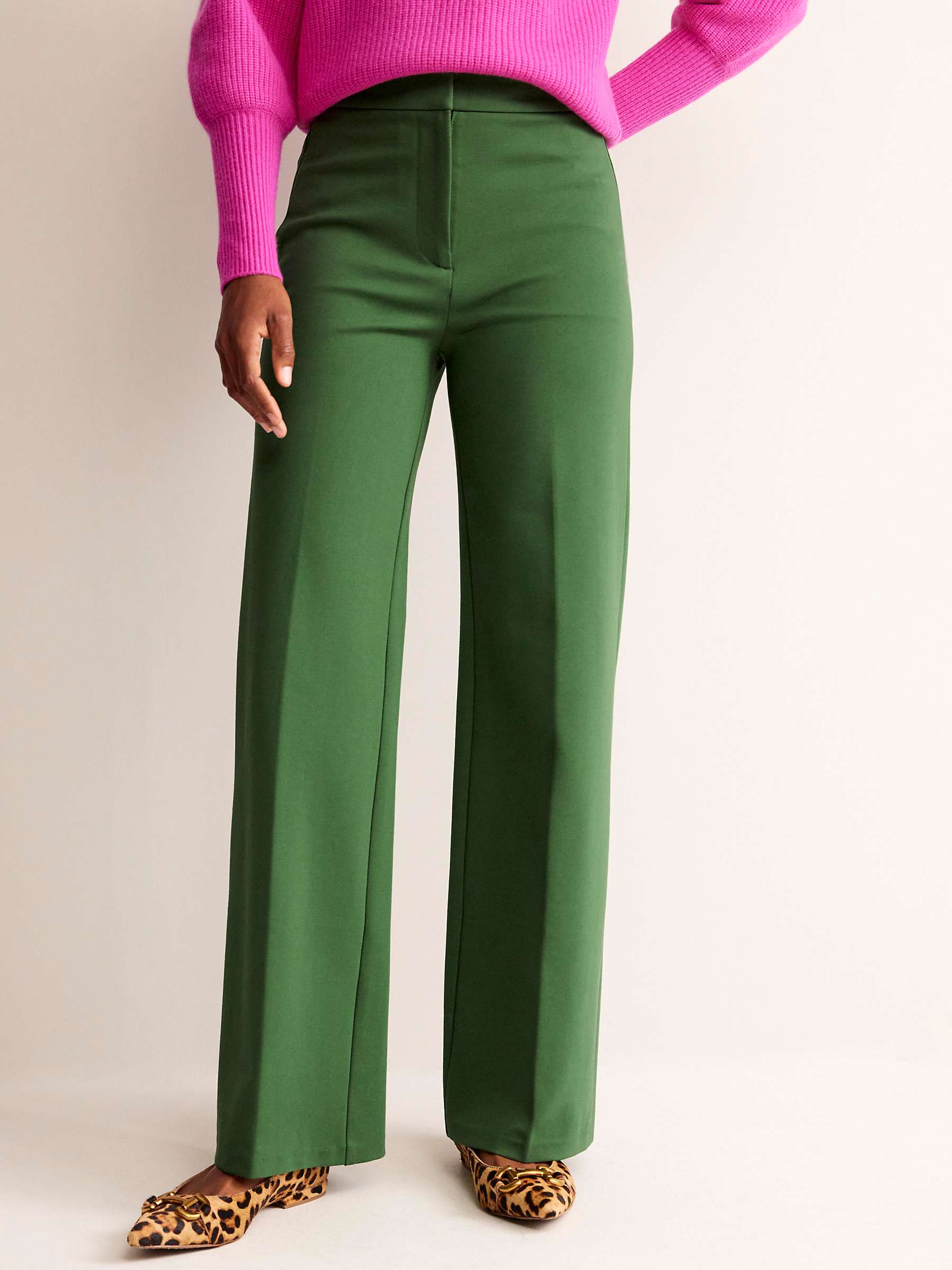 Boden Westbourne Ponte Jersey Wide Leg Trousers, Winter Green at John ...