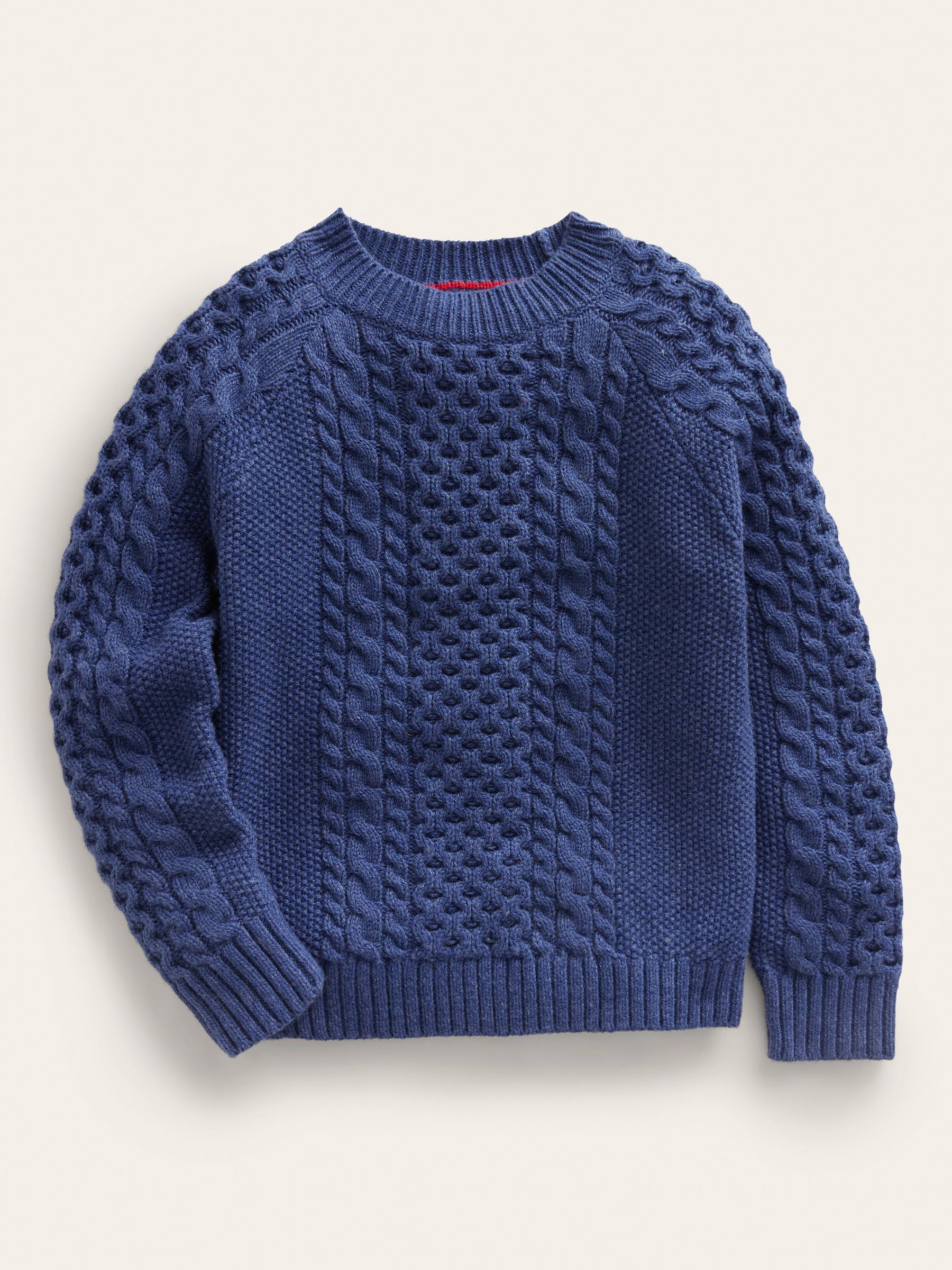 Mini Boden Kids' Heritage Cable Knit Jumper, College Navy, 6-7 years
