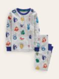 Mini Boden Kids' Snug Monsters Long John Pyjamas, Grey Marl
