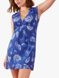 Accessorize Leaf Print Sleeveless Tunic Dress, Blue/White