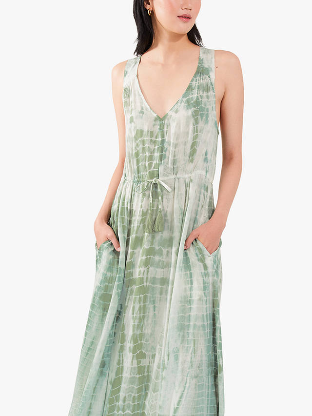 Accessorize Cross Back Tie-Dye Maxi Dress, Green/Multi