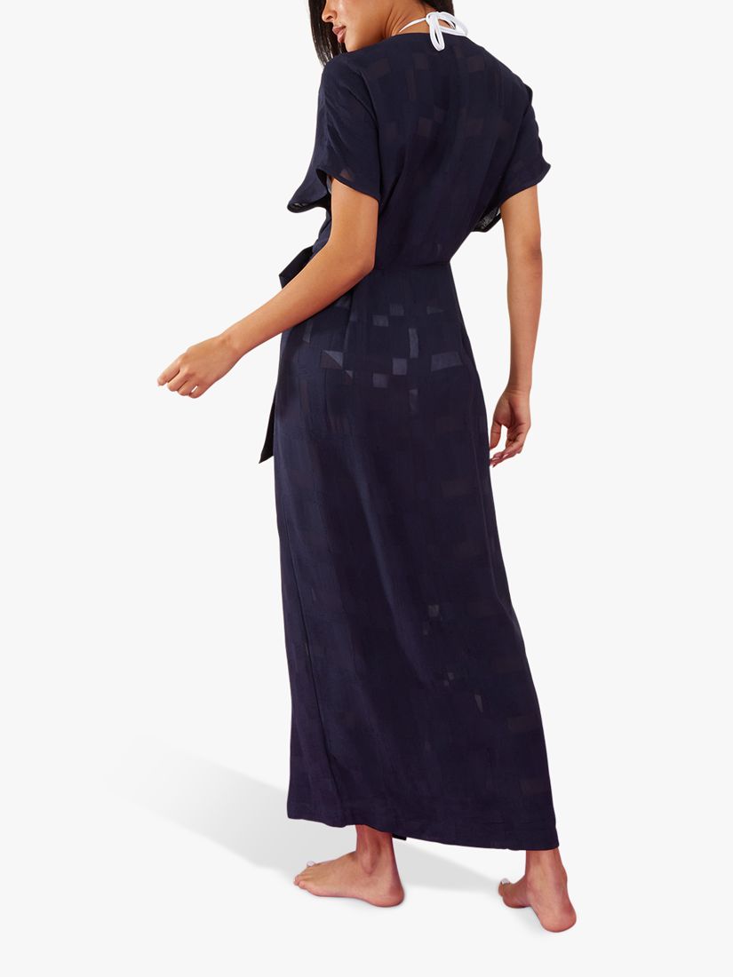 Accessorize Geo Jacquard Wrap Dress, Dark Blue, XS