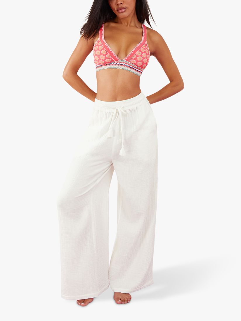 Accessorize Crinkle Cotton Beach Trousers, White, XS