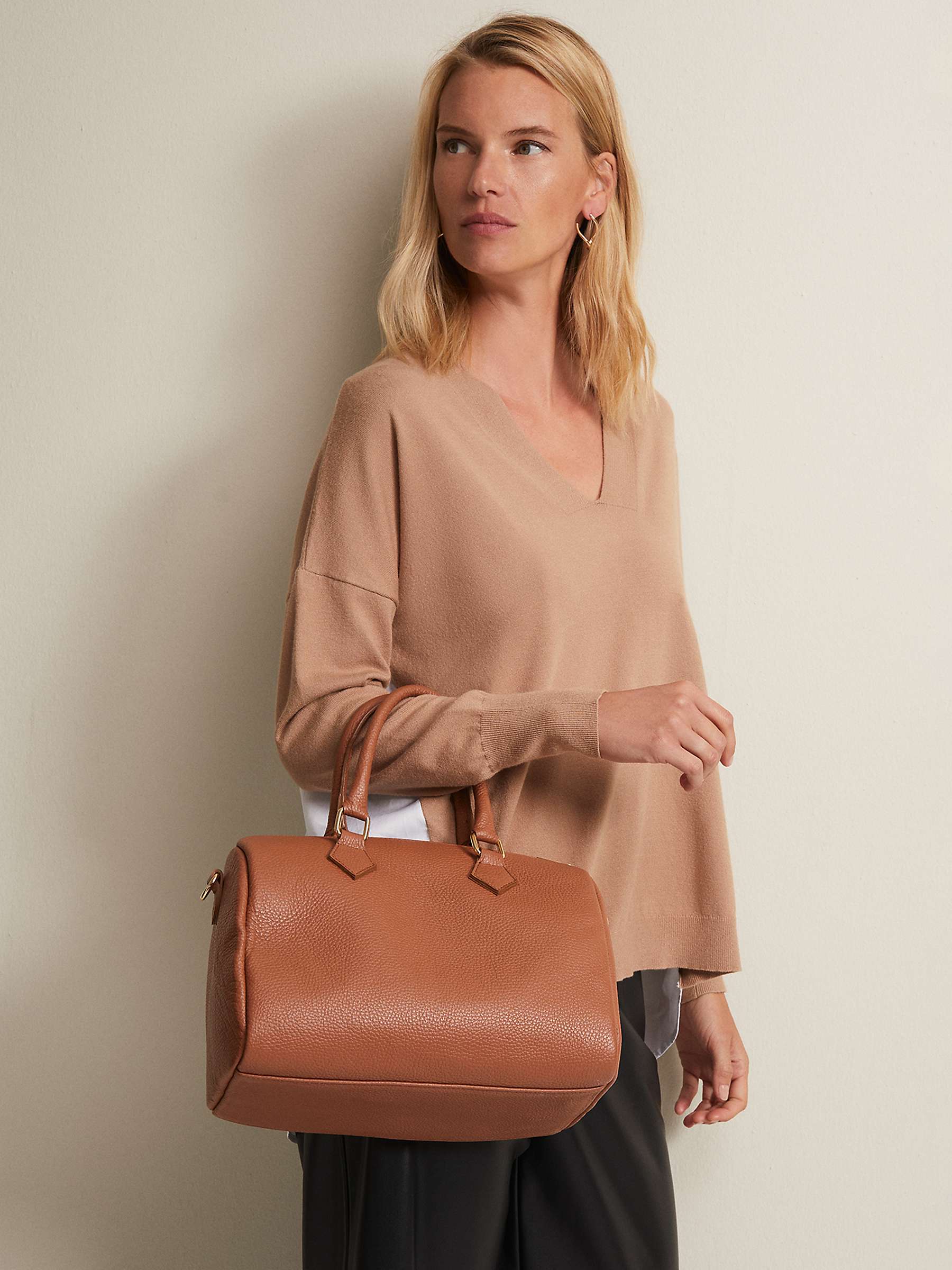 Buy Phase Eight Grained Leather Bowling Bag, Brown Online at johnlewis.com