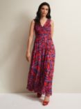 Phase Eight Recycled Leaf Print Pleated Maxi Dress, Vermillion/Multi