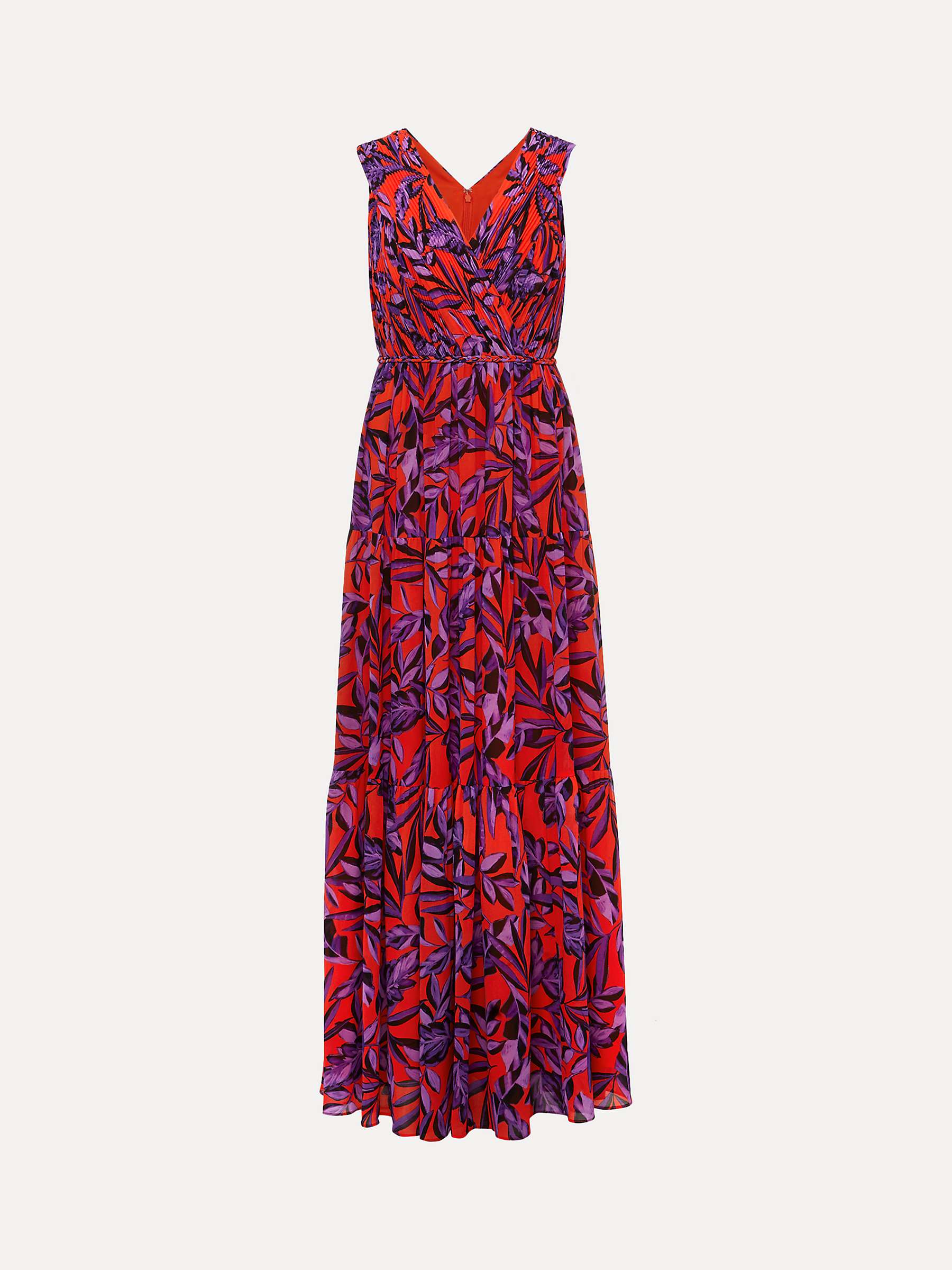 Buy Phase Eight Recycled Leaf Print Pleated Maxi Dress, Vermillion/Multi Online at johnlewis.com