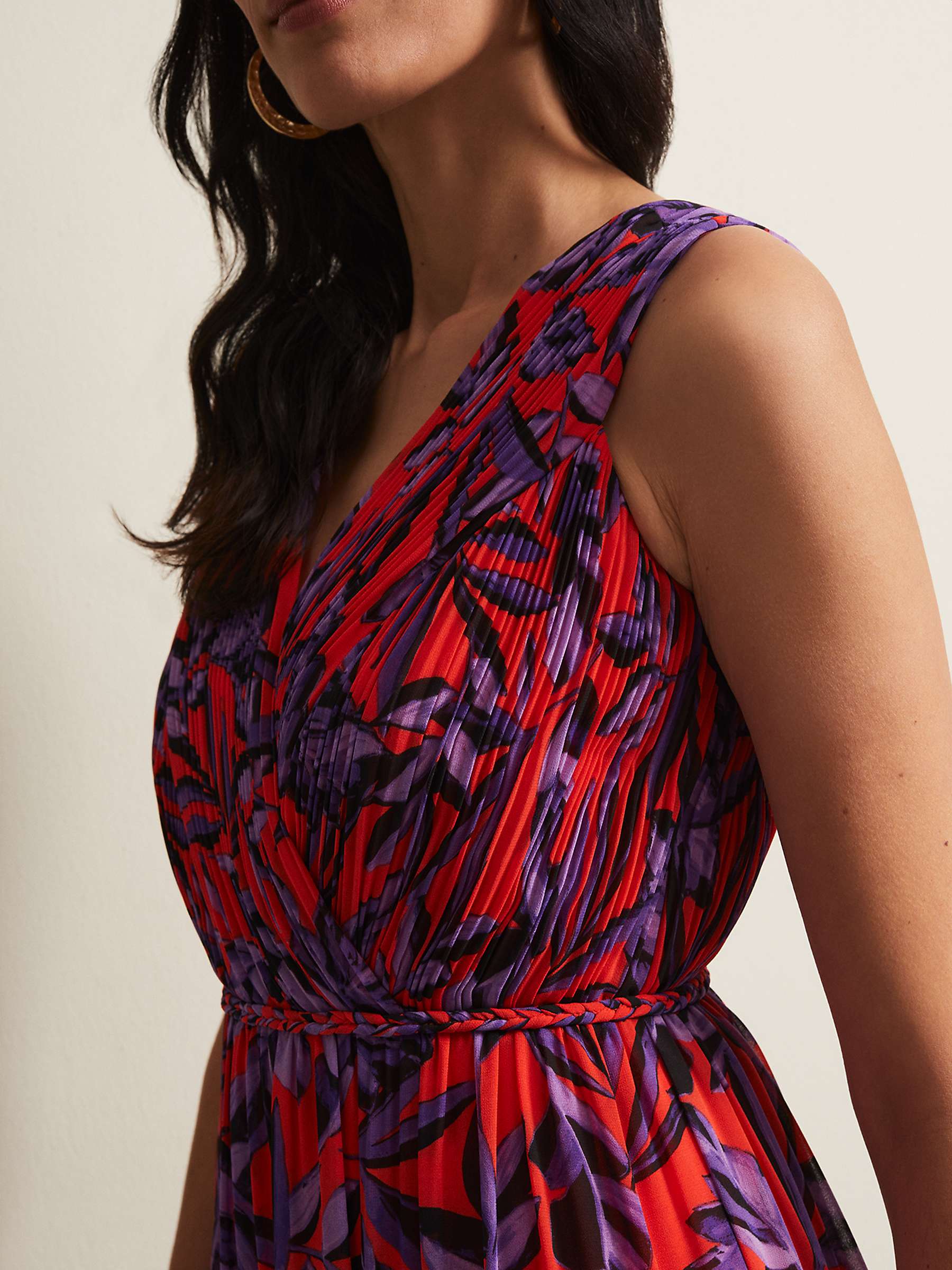 Buy Phase Eight Recycled Leaf Print Pleated Maxi Dress, Vermillion/Multi Online at johnlewis.com