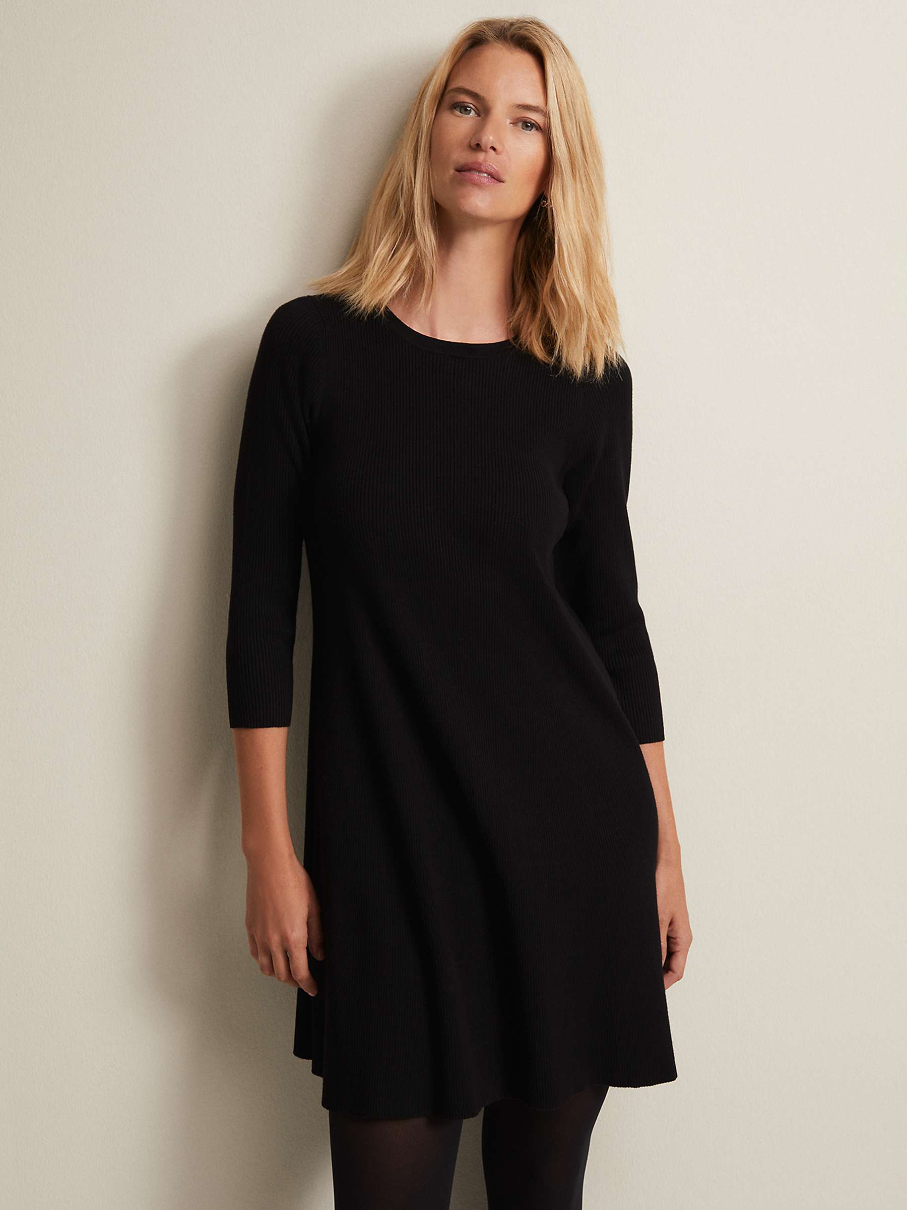 Buy Phase Eight Evelyn Ribbed Mini Dress, Black Online at johnlewis.com