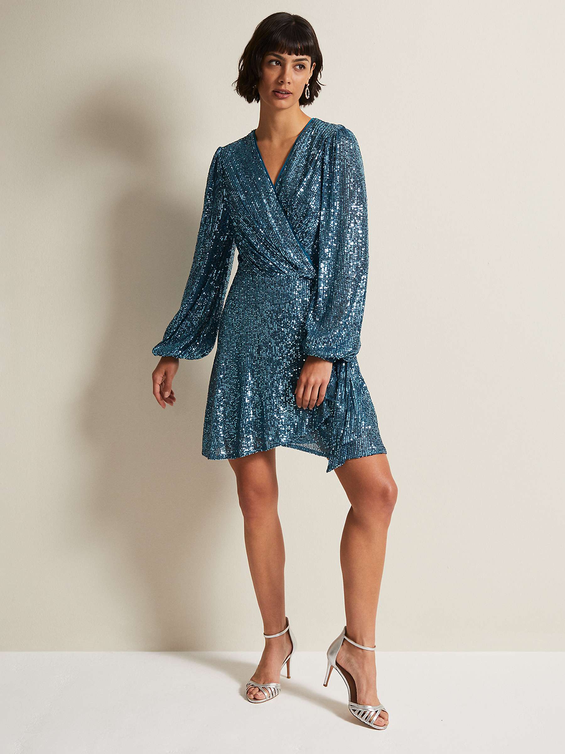 Buy Phase Eight Carissa Sequin Wrap Mini Dress, Teal Online at johnlewis.com