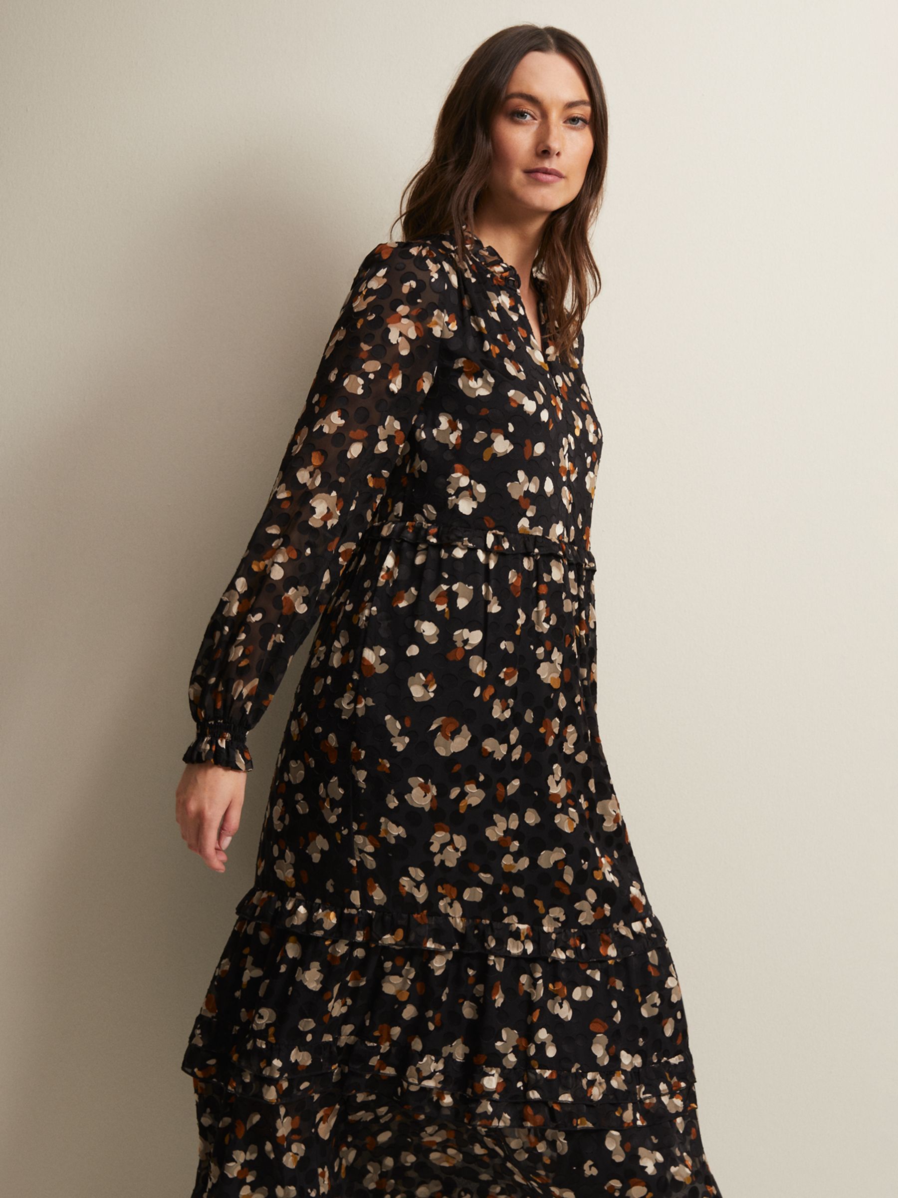 Phase Eight Karsyn Leopard Print Midi Dress, Black/Multi