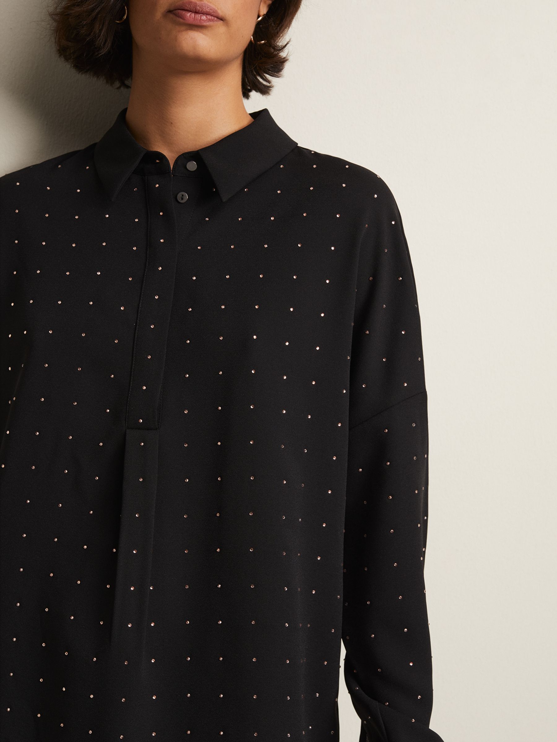 Buy Phase Eight Elowen Embellished Longline Shirt, Black Online at johnlewis.com