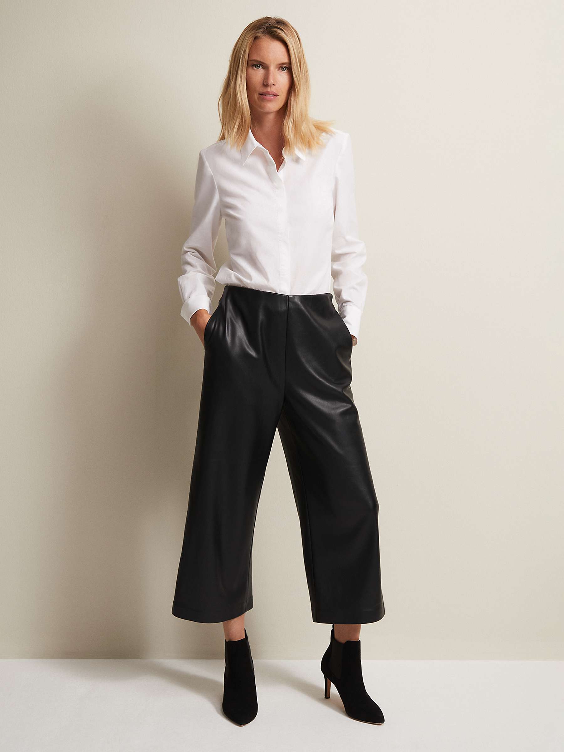 Buy Phase Eight Emeline Faux Leather Culottes, Black Online at johnlewis.com