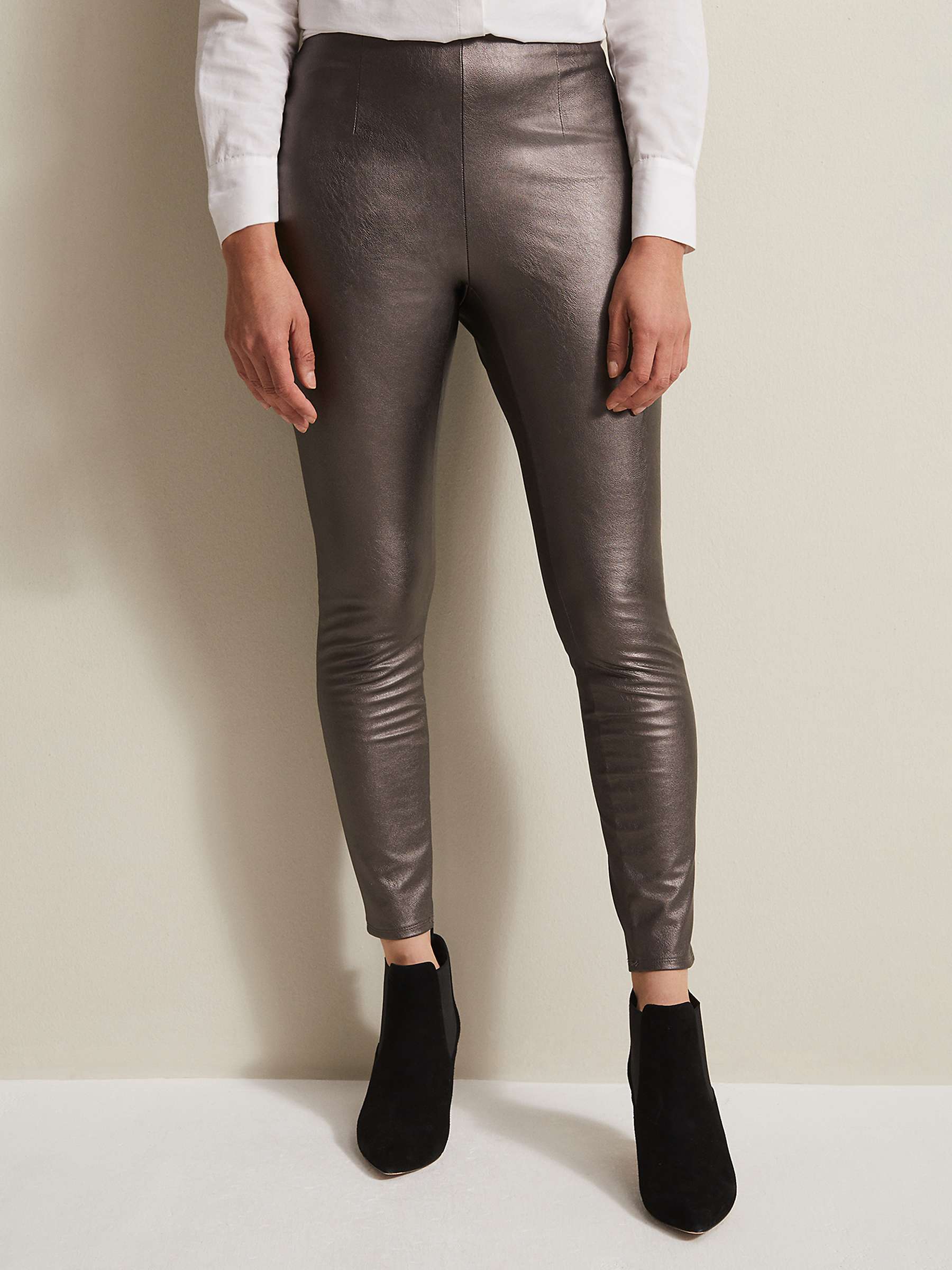 Buy Phase Eight Amina Faux Leather Metallic Leggings, Silver Online at johnlewis.com