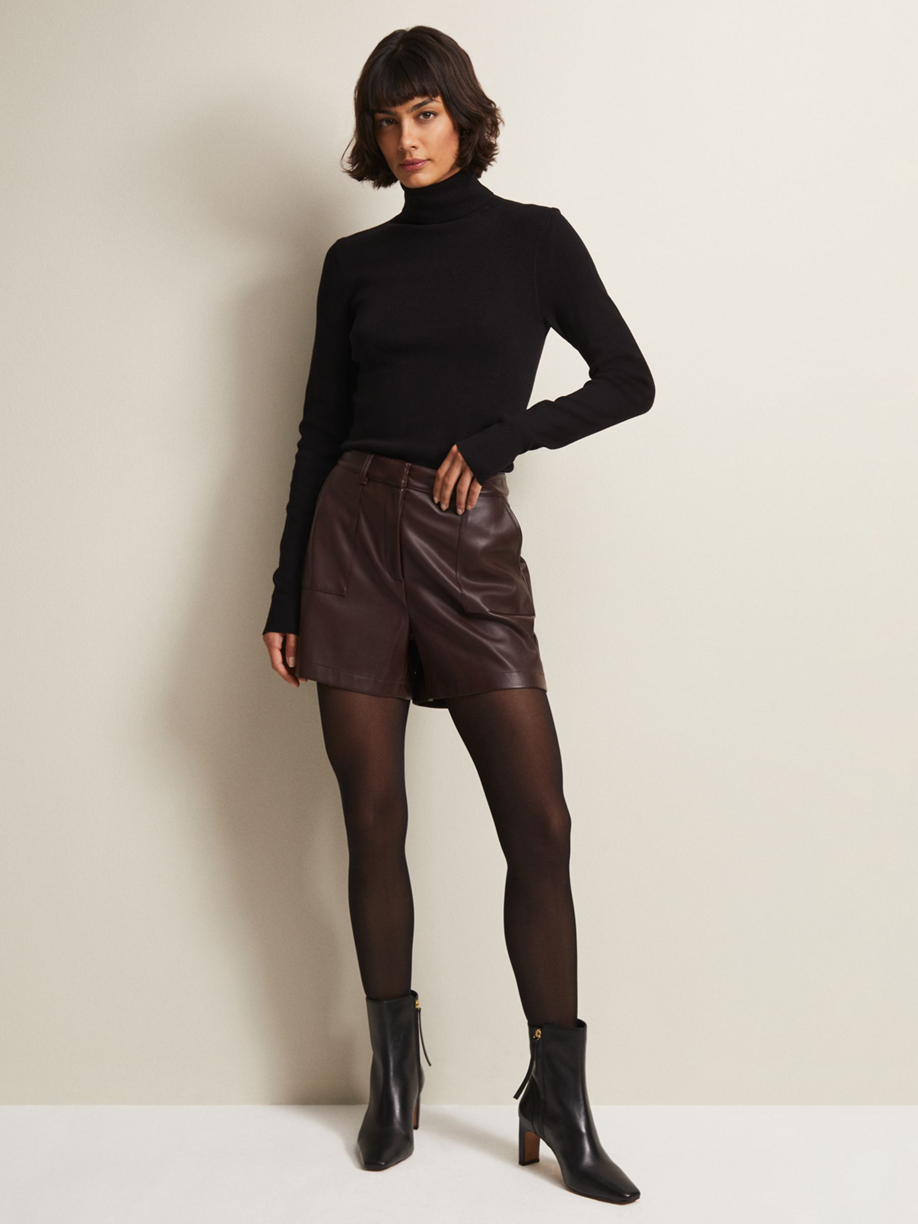 Phase Eight Hadley Faux Leather Shorts, Burgundy at John Lewis & Partners