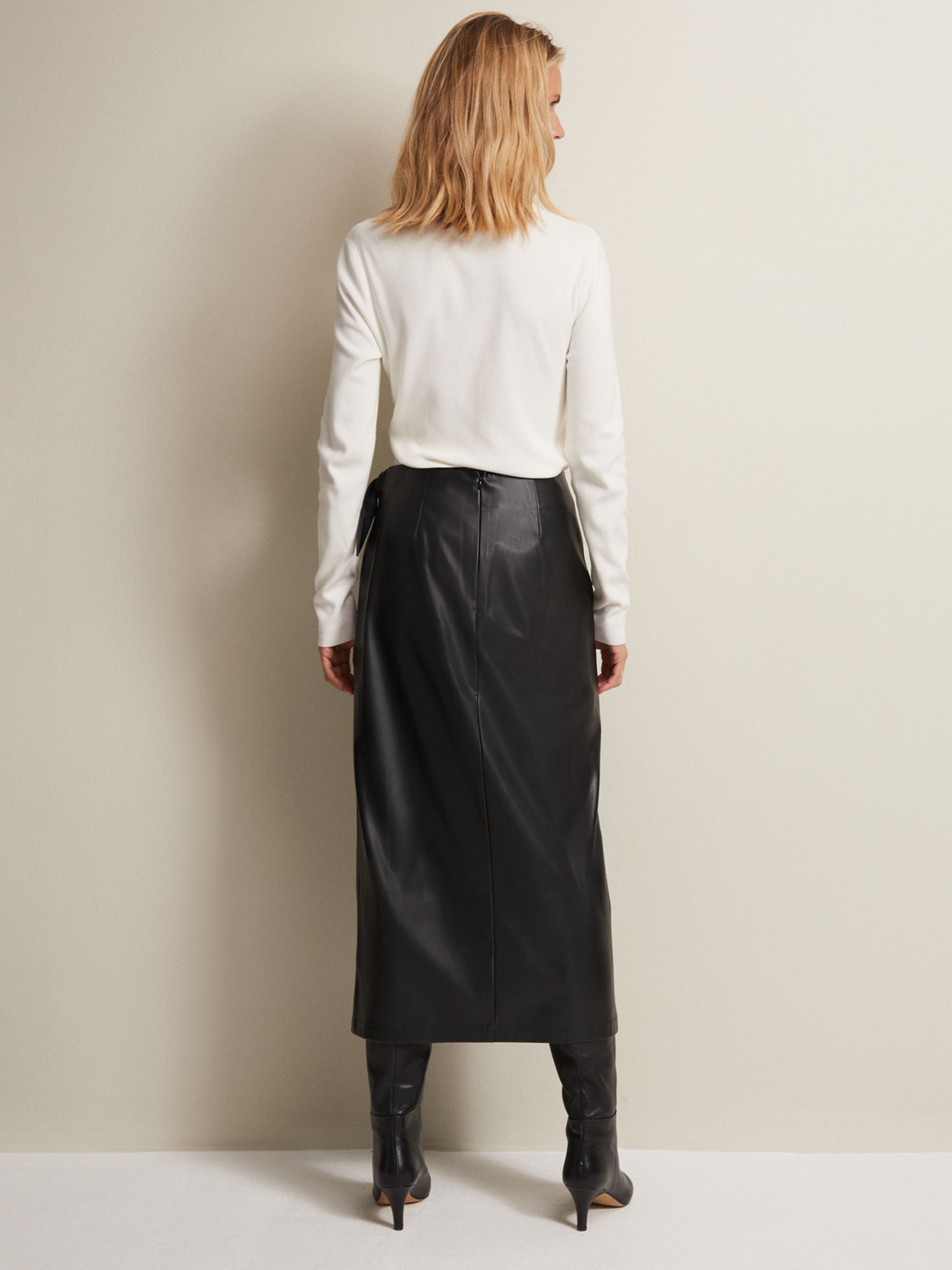 Phase Eight Noha Faux Leather Midi Pencil Skirt, Black at John Lewis ...