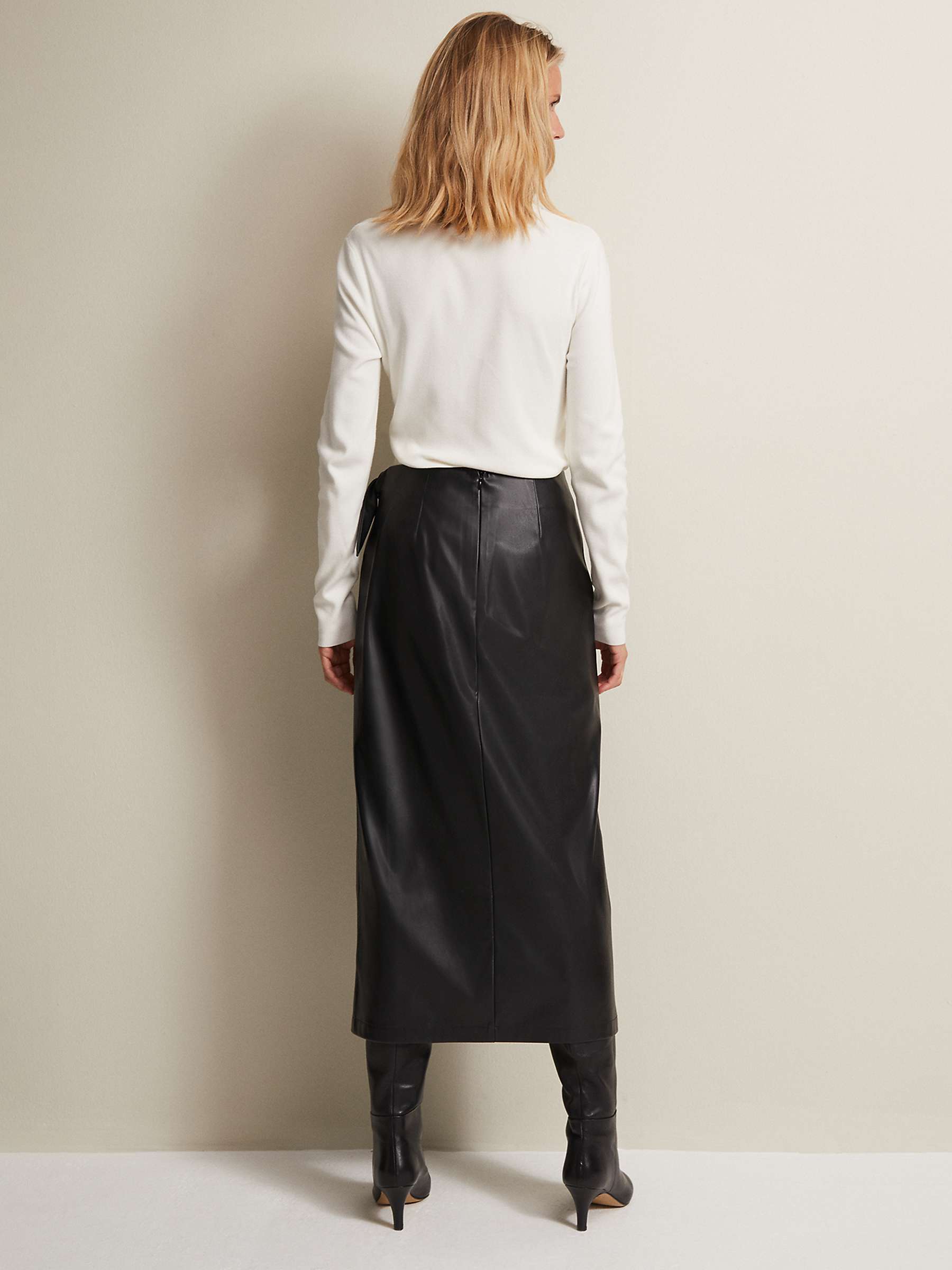 Buy Phase Eight Noha Faux Leather Midi Pencil Skirt, Black Online at johnlewis.com